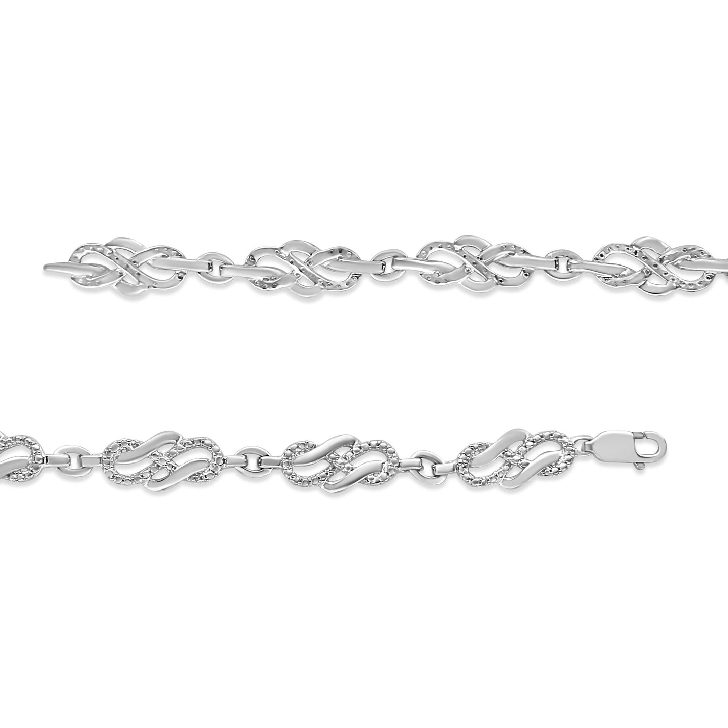 .925 Sterling Silver Prong Set Diamond Accent Infinity Weave Link 7.25" Bracelet (I-J Color, I3 Clarity)