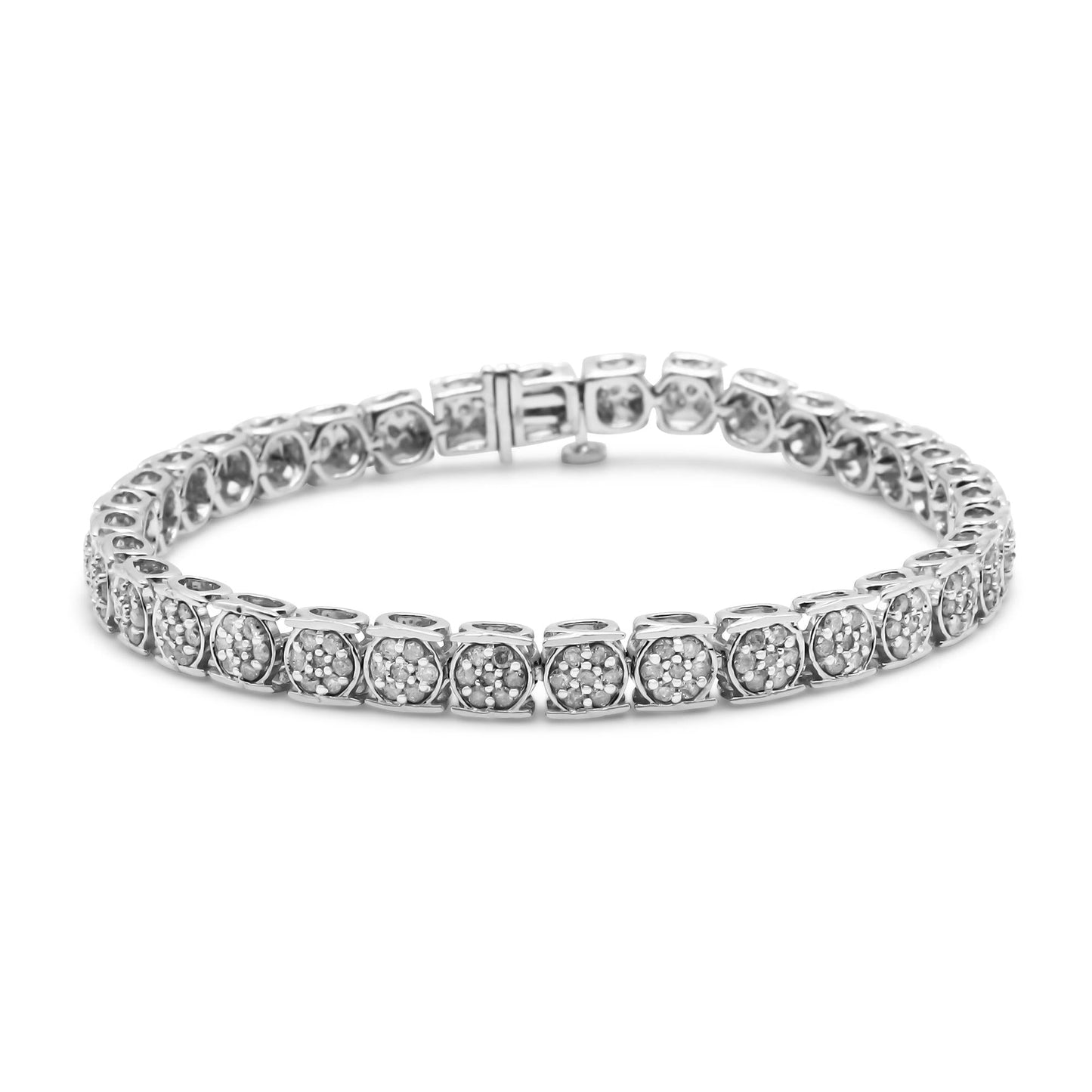 .925 Sterling Silver 3.00 Cttw Round Diamond Floral Cluster Link Bracelet (I-J Color, I3 Clarity) - 7.25"