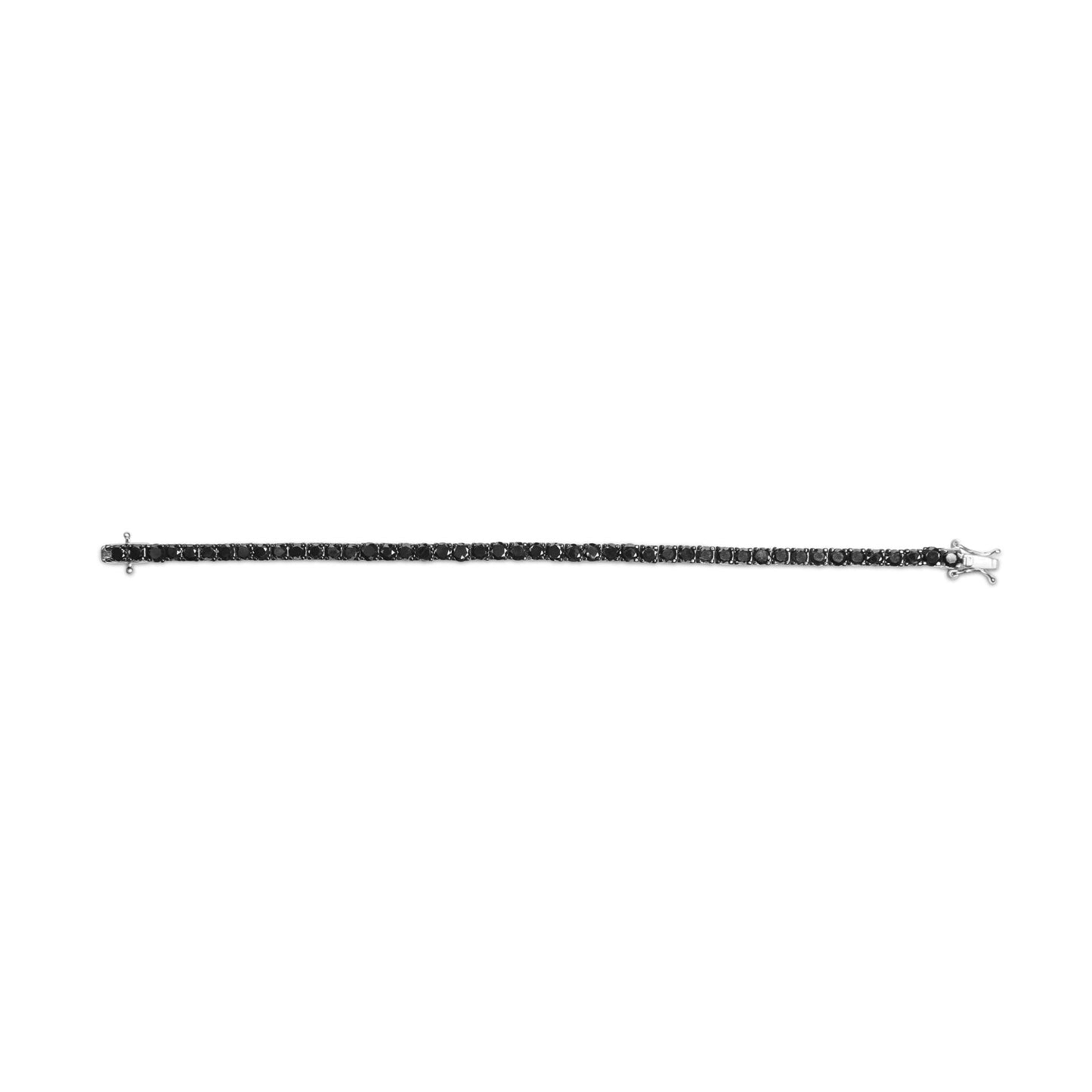 .925 Sterling Silver 4-Prong Set Treated Black Round-Cut Diamond Classic Tennis Bracelet (Black Color, I2-I3 Clarity) - 7.25"