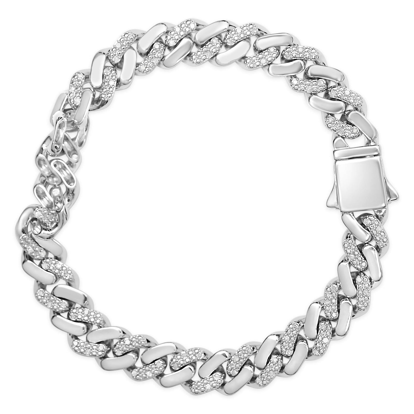 .925 Sterling Silver 1/2 Cttw Diamond Cuban Curb Chain Bracelet (I-J Color, I3 Clarity)-  8.5" Inches