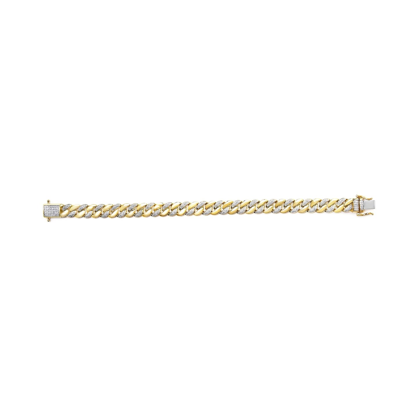 14K Yellow Gold Plated .925 Sterling Silver 3/8 Cttw Diamond Cuban Bracelet (I-J Color, I3 Clarity) - 7.25"