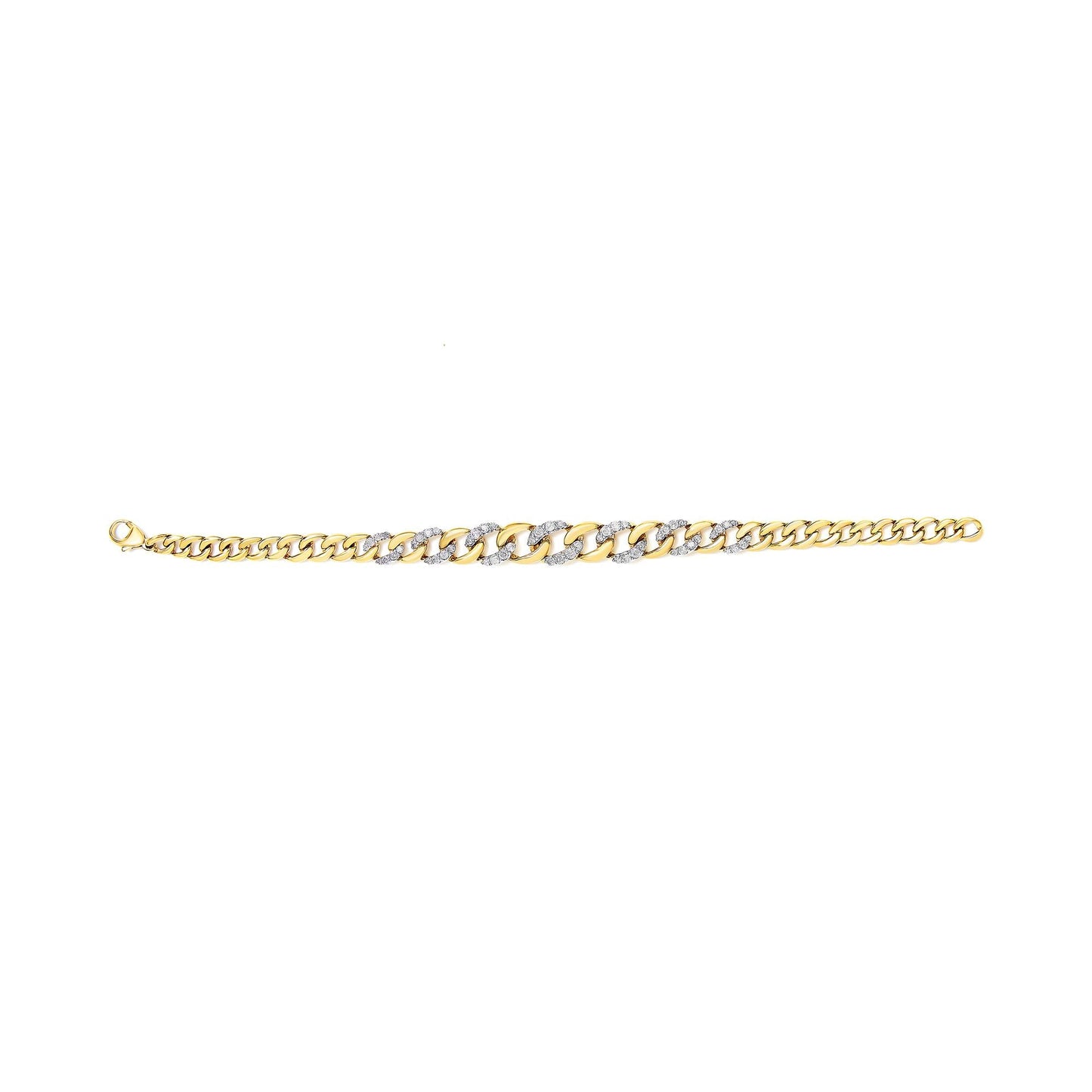 14K Yellow Gold Plated .925 Sterling Silver 1 1/4 Cttw Diamond Cuban Chain Link Bracelet (I-J Color, I3 Clarity)-  7.25"