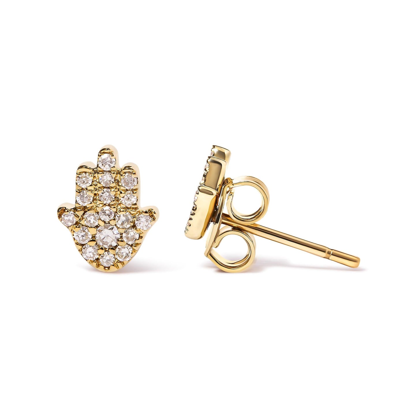 10K Yellow Gold Diamond Accented Hamsa Stud Earrings (H-I Color, I1-I2 Clarity)