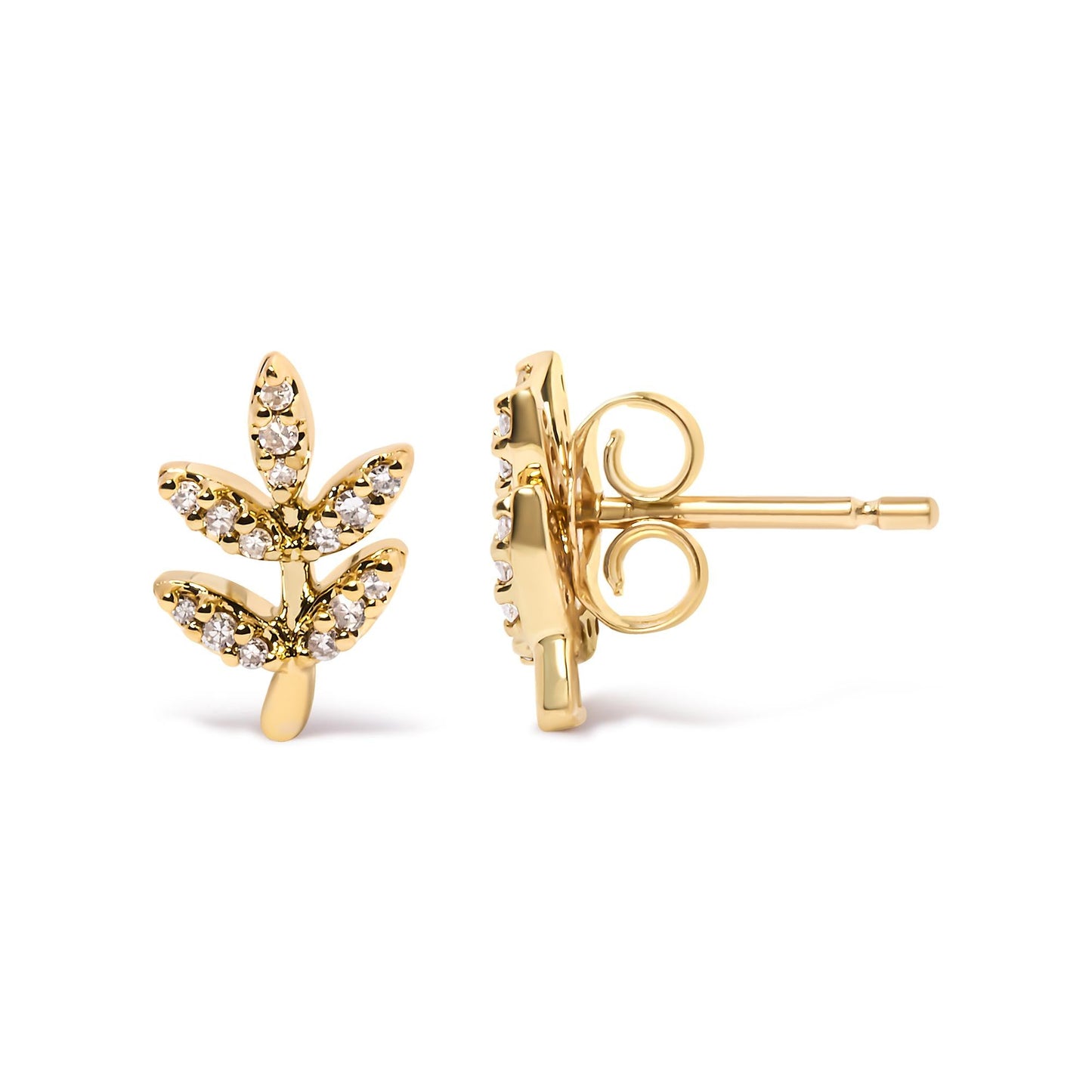 10K Yellow Gold 1/10 Cttw Diamond Accented Leaf and Branch Stud Earrings (H-I Color, I1-I2 Clarity)