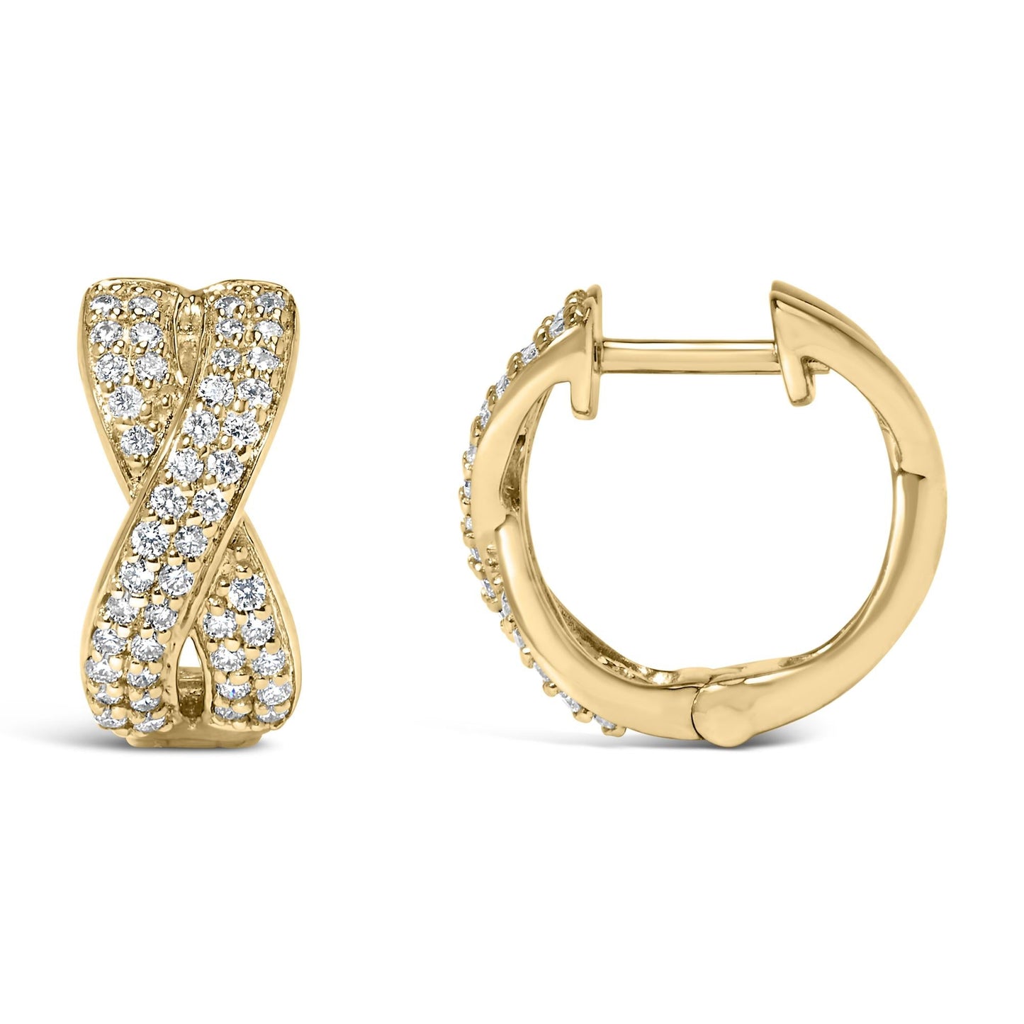 14K Yellow Gold 1/3 Cttw Diamond Criss Cross Huggie Hoop Earrings (G-H Color, SI2-I1 Clarity)