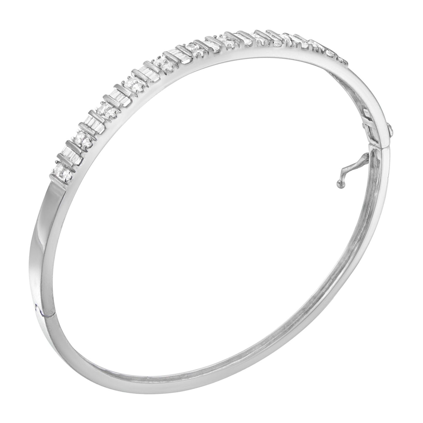 14K White Gold Baguette and Round-Cut Diamonds Bangle (1.20 cttw, H-I Color, I1-I2 Clarity)