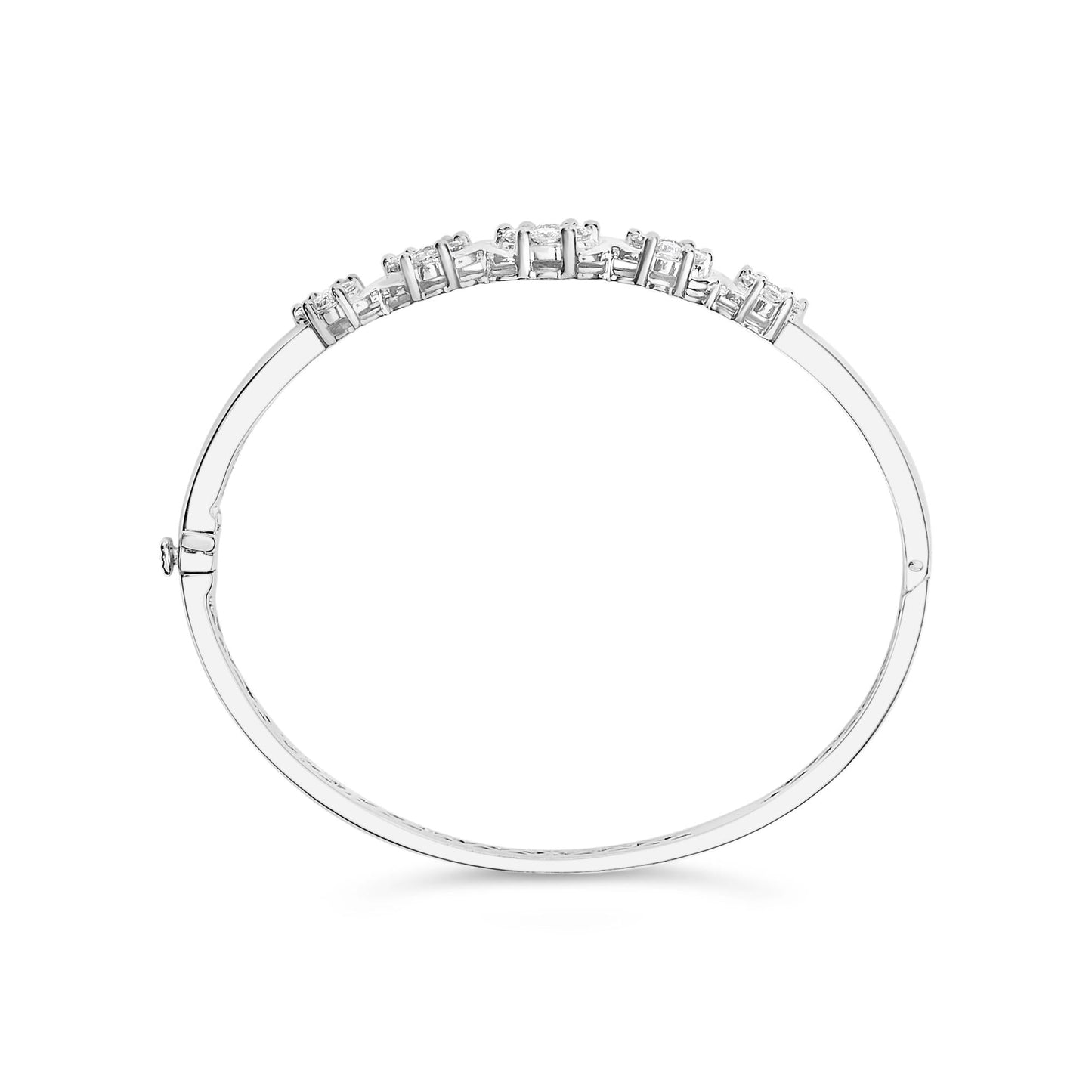 14K White Gold 2 1/2 Cttw Diamond Graduating Floral Cluster Bangle Bracelet (H-I Color, SI1-SI2 Clarity) - Fits Wrists up to 7.25"