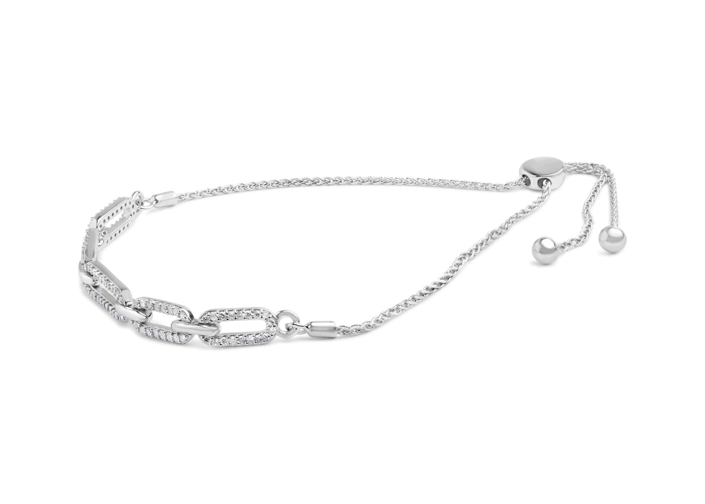 .925 Sterling Silver 1/2 Cttw Diamond Paperclip Link Adjustable Bolo Bracelet (G-H Color, SI1-SI2 Clarity)