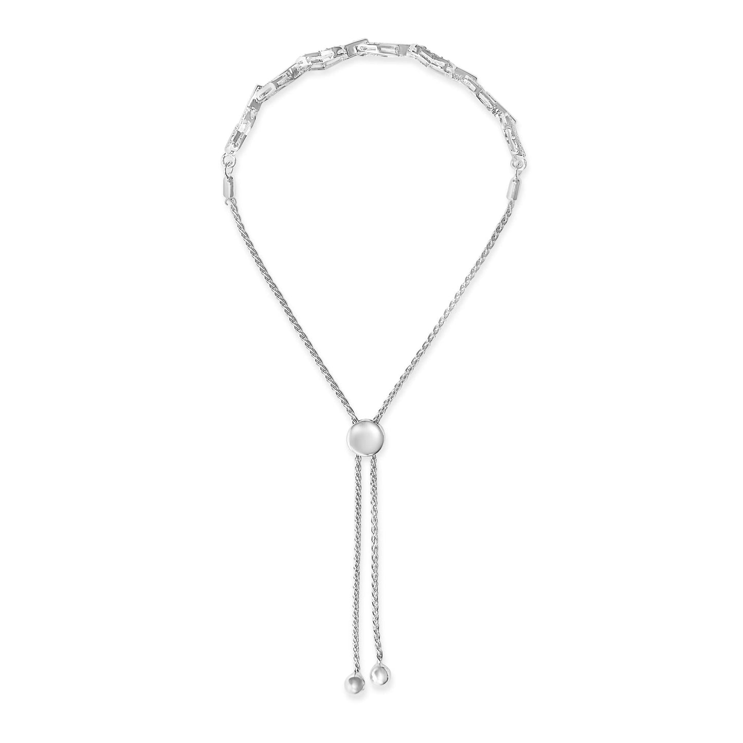 .925 Sterling Silver 1/2 Cttw Diamond Alternating Heart Link Adjustable Bolo Bracelet (I-J Color, I3 Clarity) - 4" to 10" Inches