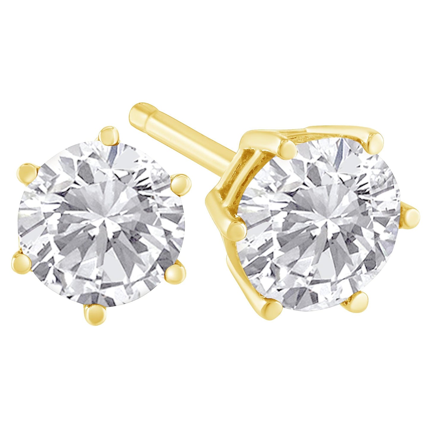 14K Yellow Gold 0.30 Cttw Round Brilliant-Cut Near Colorless Diamond Classic 6-Prong Stud Earrings (J-K Color, I2-I3 Clarity)