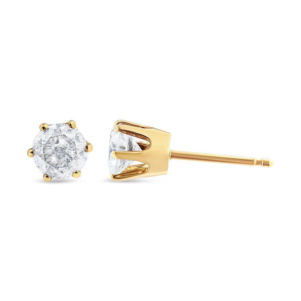 14K Yellow Gold Diamond Solitaire 6 Prong Stud Earrings (3/4 cttw, I-J Color, I2-I3 Clarity)