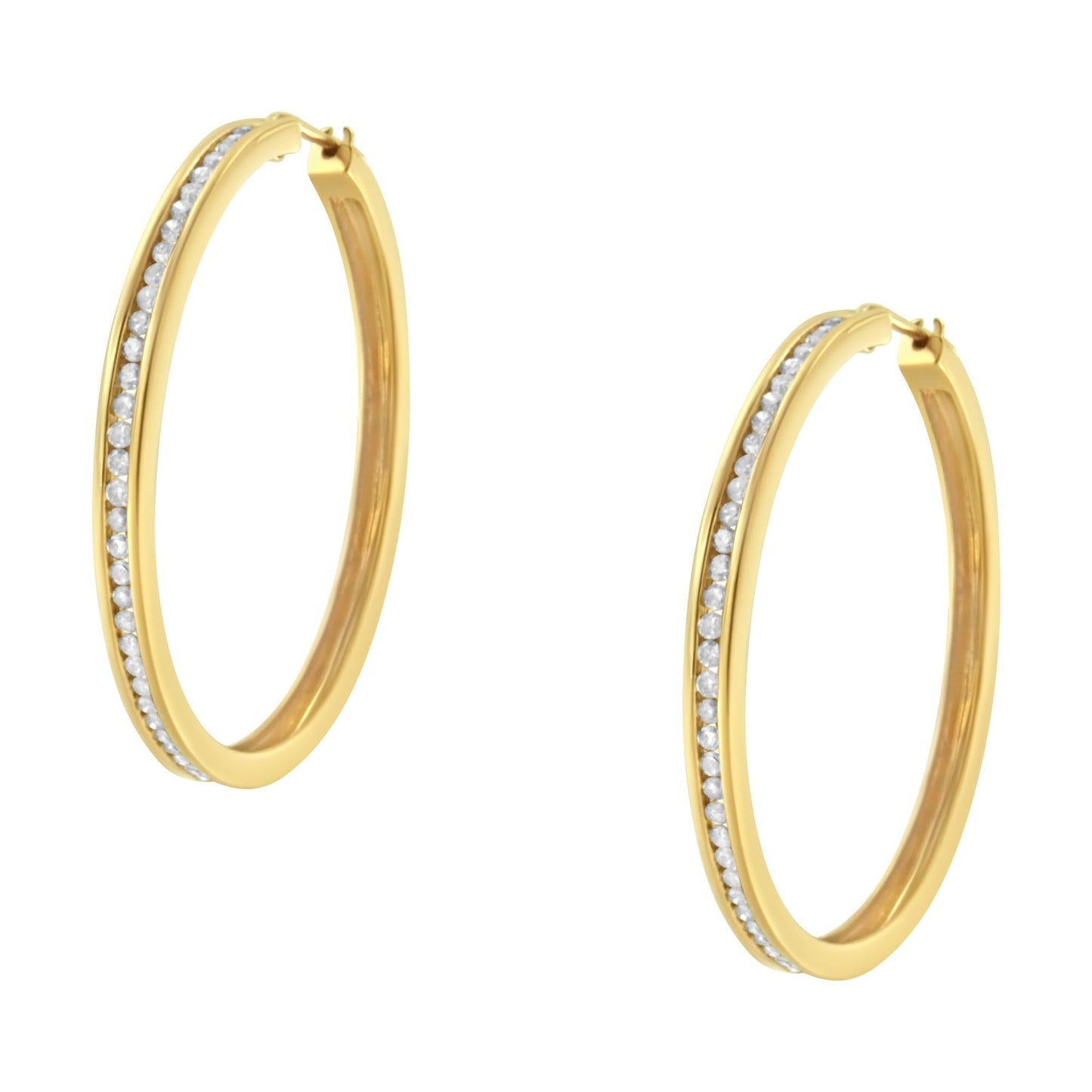 14K Yellow Gold 1.0 Cttw Round Brilliant Cut Diamond Channel Set Circle Hoop Earrings (I-J Color, I1-I2 Clarity)