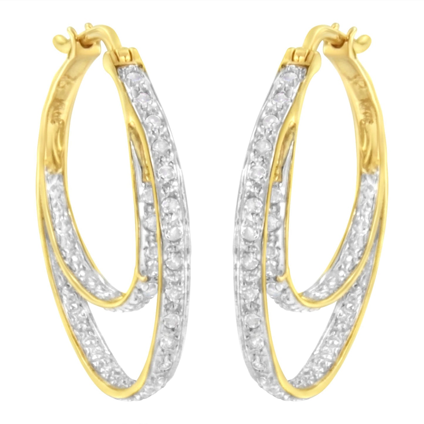 10K Yellow Gold 1/4 cttw Diamond Double Hoop Earrings (I-J Clarity, I2-I3 Color)