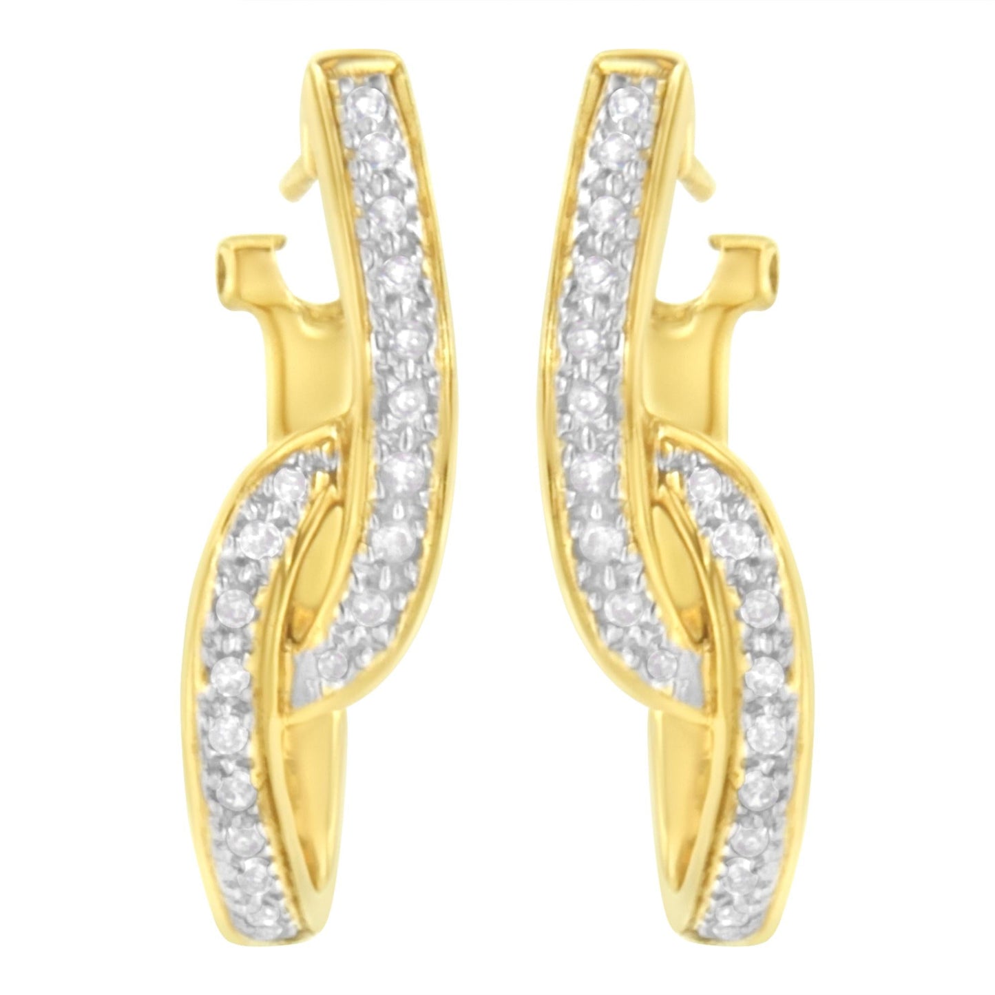 10K Yellow Gold 1/4 cttw S-Curve Diamond Huggy Hoop Earrings (I-J Clarity, I2-I3 Color)