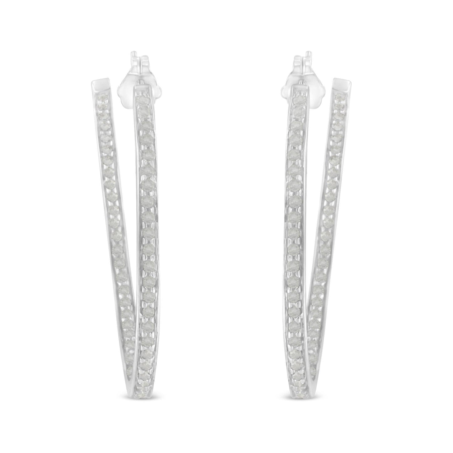 10k White Gold 1 cttw Diamond Inside-Out Hoop Earrings (I-J Clarity, I2-I3 Color)