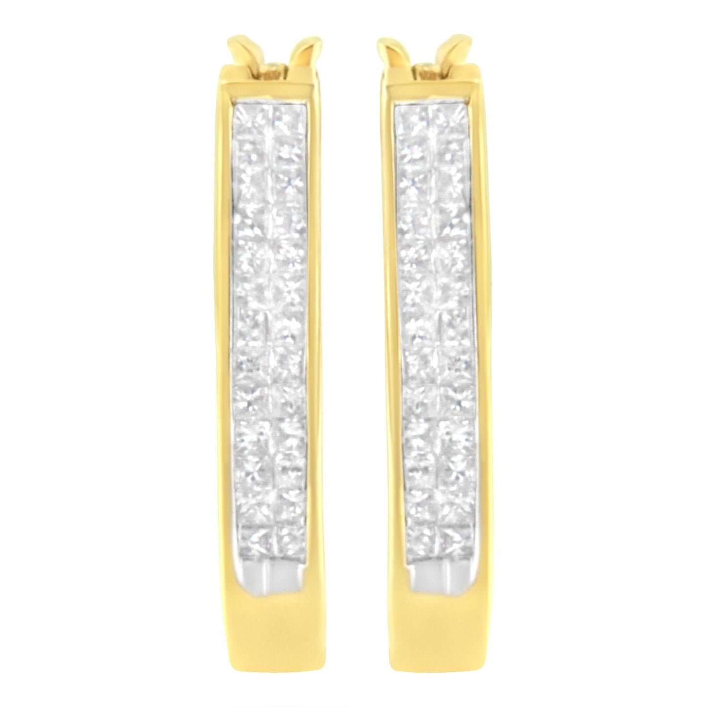 10K Yellow Gold 1/2 Cttw Invisible Set Princess-cut Diamond Hoop Earrings (H-I Color, SI2-I1 Clarity)