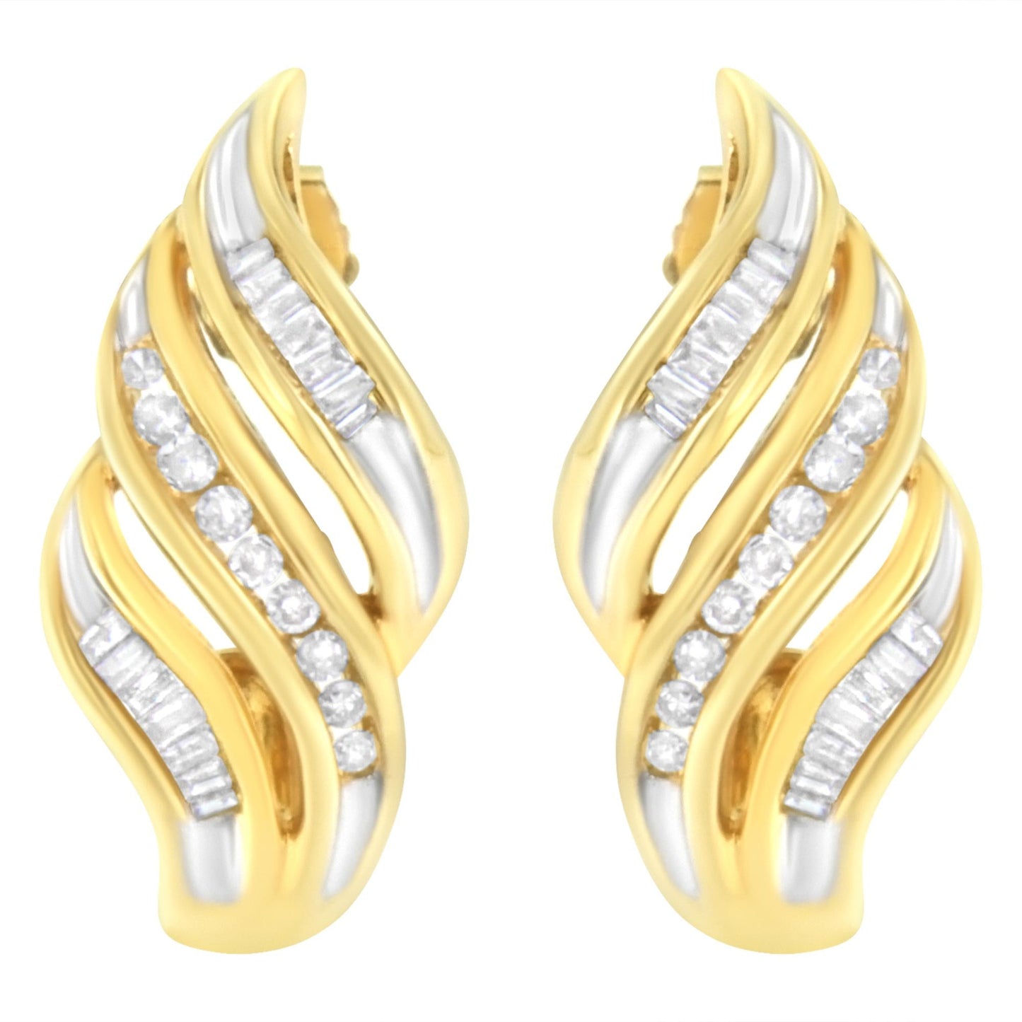 10K Yellow Gold 1/2ct TW Diamond Spiral Drop and Dangle Earrings (J-K Clarity, I1-I2 Color)