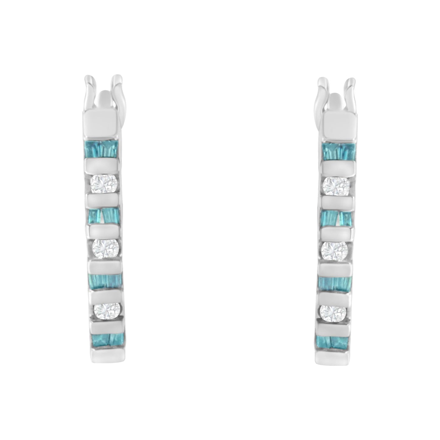 10k White Gold Treated Blue Diamond Hoop Earrings (0.25 cttw, I-J Color, I2-I3 Clarity)