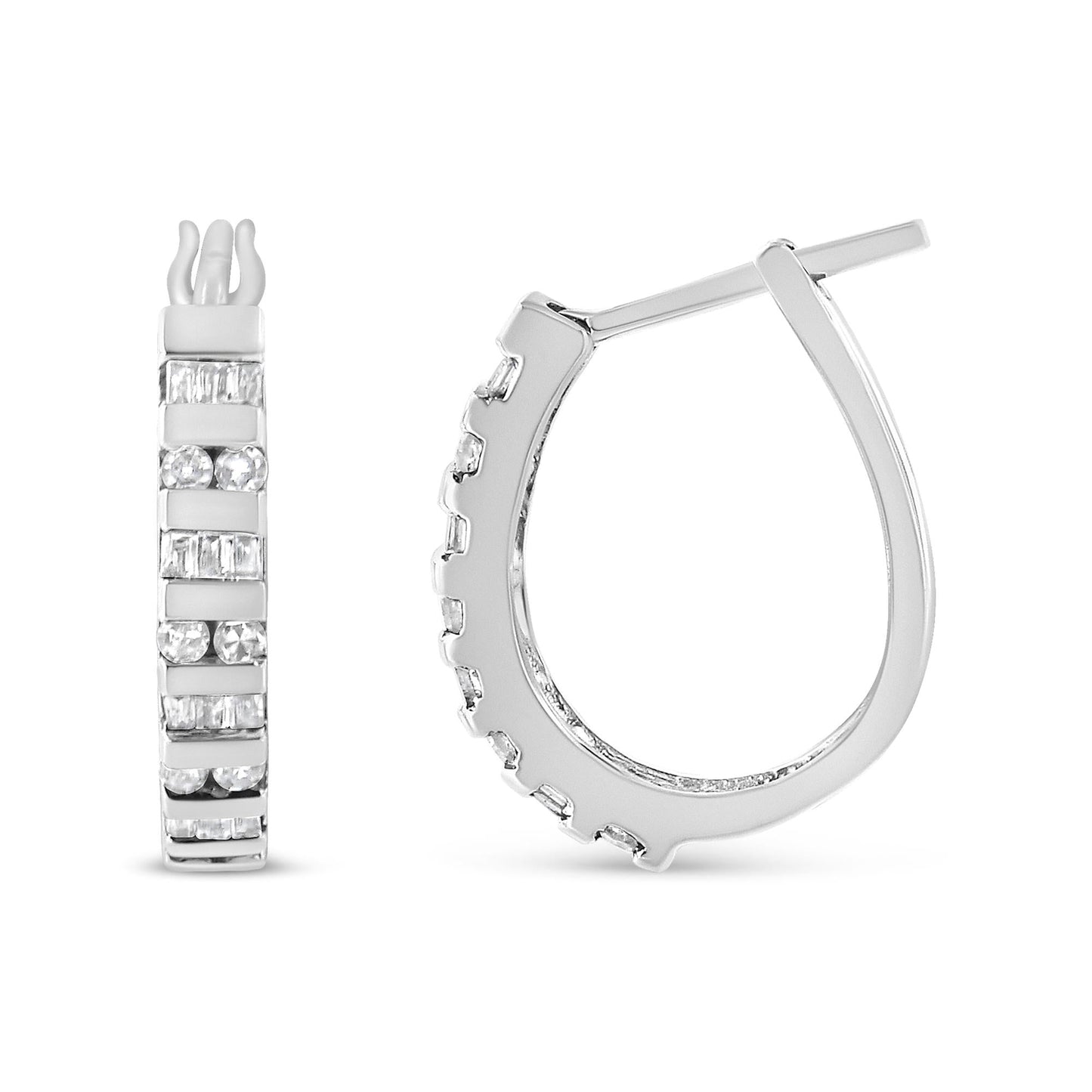 10K Gold Round and Baguette-Cut Diamond Hoop Earrings (I-J Color, I2-I3 Clarity)