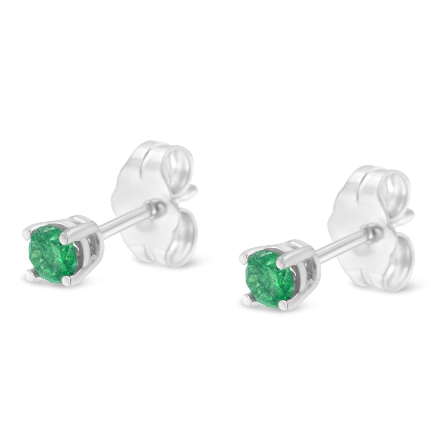 .925 Sterling Silver 1/4 Cttw Round Brilliant-Cut Green Diamond Classic 4-Prong Stud Earrings (Fancy Color-Enhanced, I2-I3 Clarity)