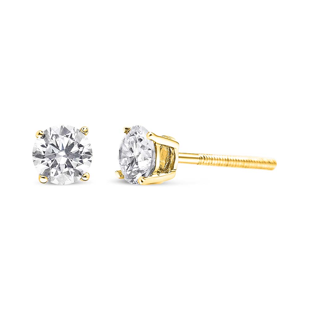 14K Yellow Gold Plated .925 Sterling Silver 1/2 Cttw Round Brilliant-Cut Diamond Classic 4-Prong Stud Earrings (I-J Color, I2-I3 Clarity)