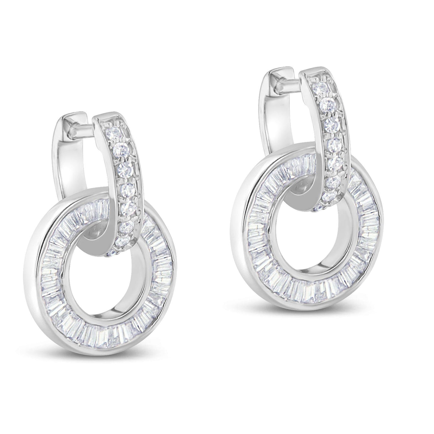 14k White Gold Round and Baguette Cut Diamond Earrings (1 cttw, G-H Color, SI1-SI2 Clarity)