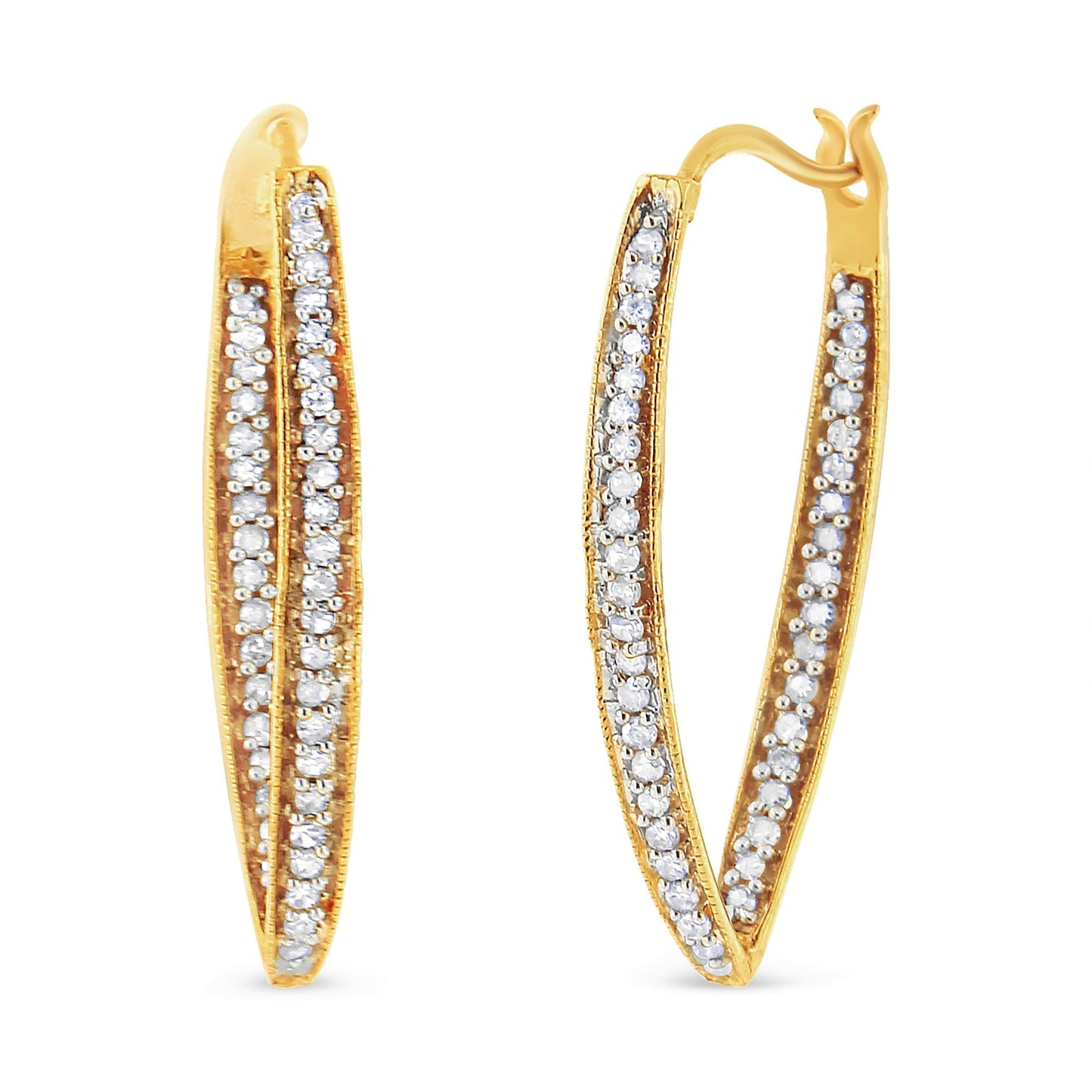 14K Yellow Gold 1/2 Cttw Diamond Inside Out Hoop Earrings for Women (I-J Color, I2-I3 Clarity)