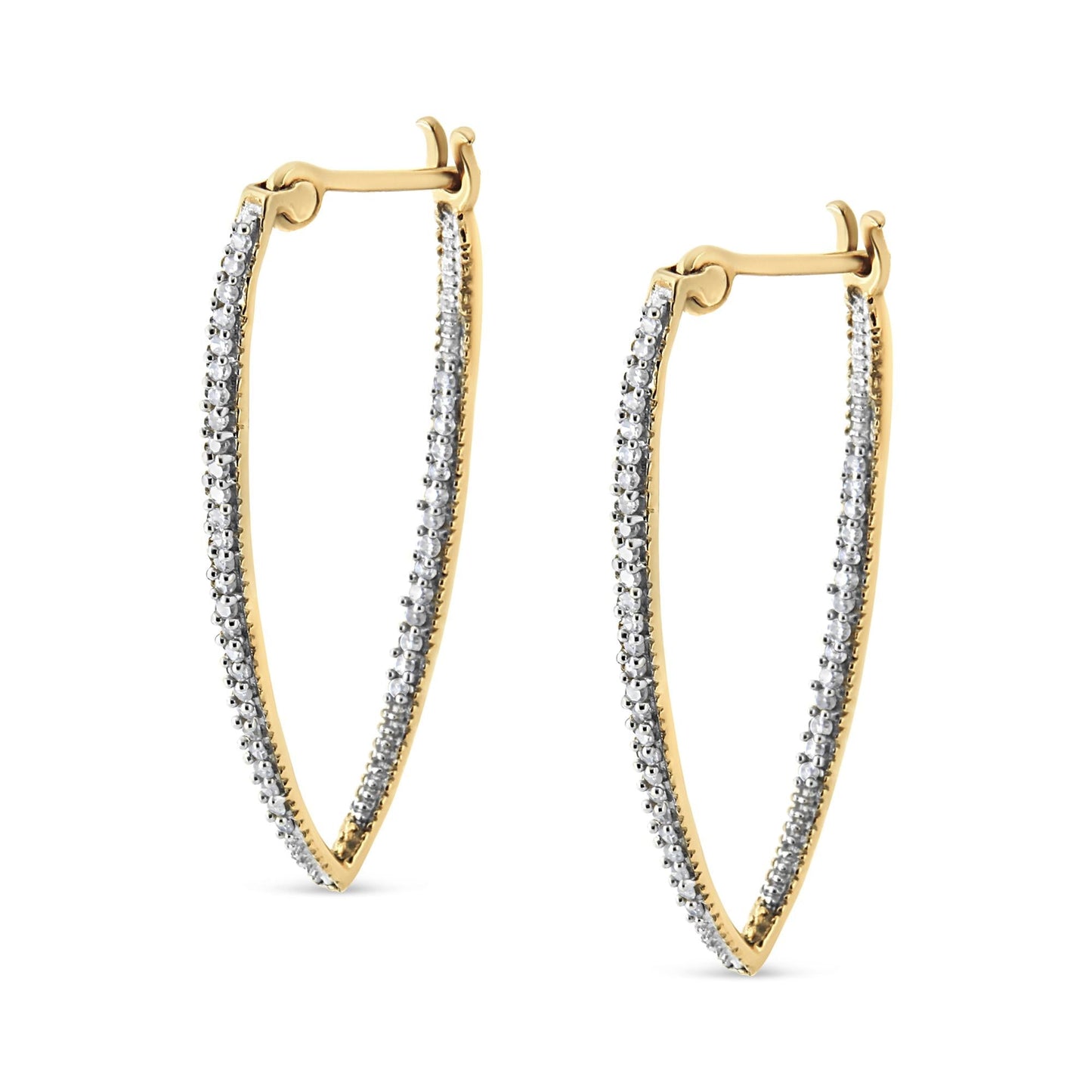 10K Yellow Gold 1/2 Cttw Prong Set Round-Cut Diamond Modern Hoop Earrings (I-J Color, SI1-SI2 Clarity)