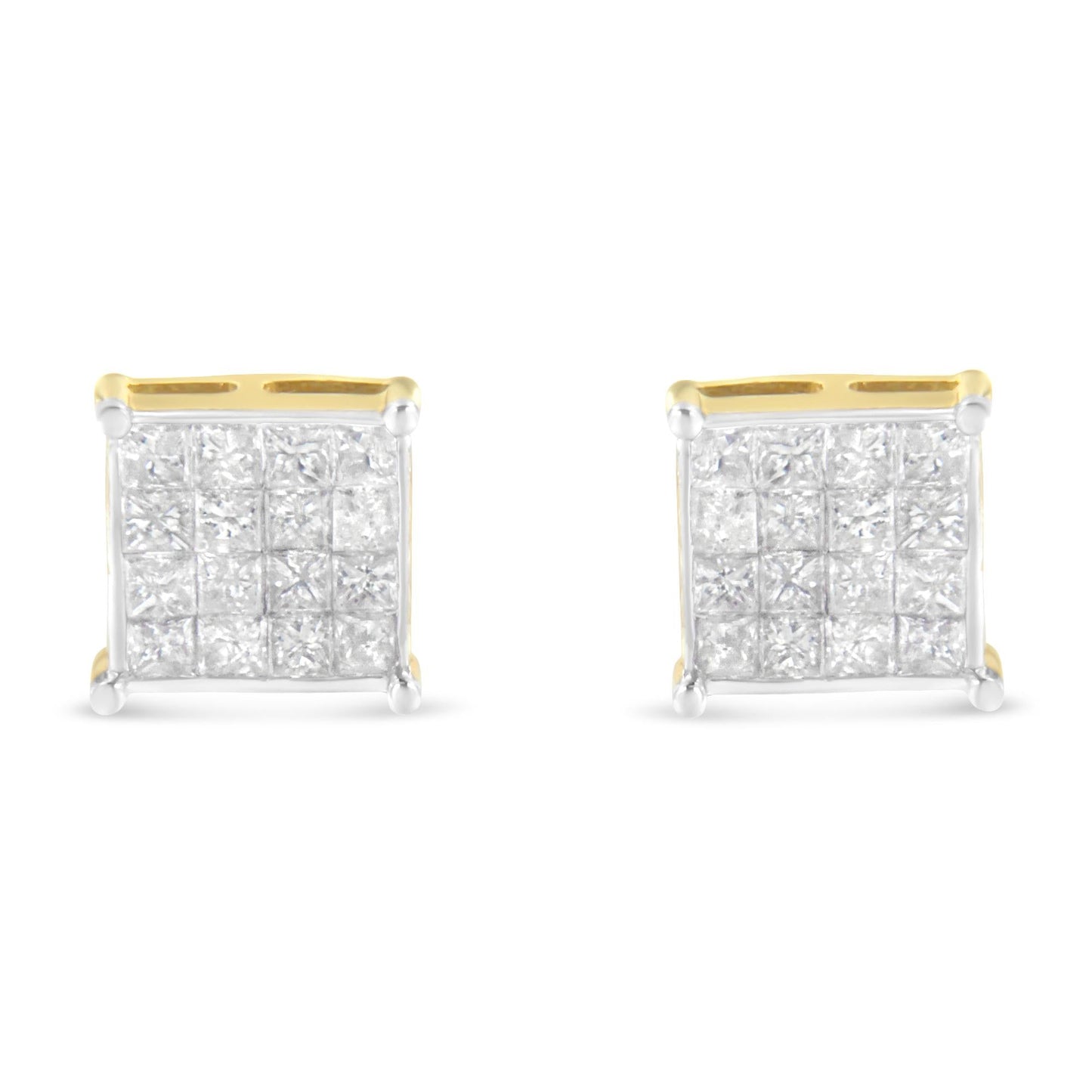 10K Yellow Gold Princess Cut Diamond Stud Earrings (2 cttw, H-I Color, I2-I3 Clarity)