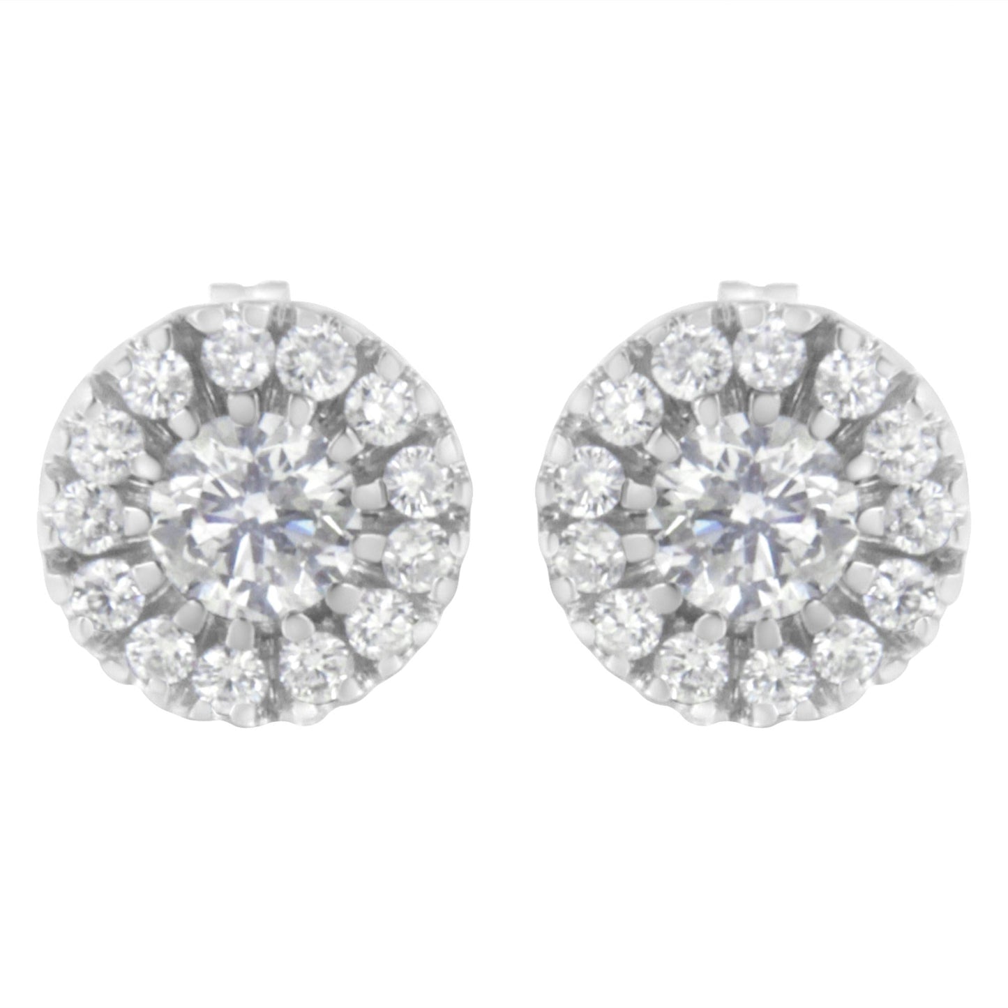 14k White Gold 1 cttw Diamond Halo Stud Earrings (I-J Clarity, I1-I2 Color)