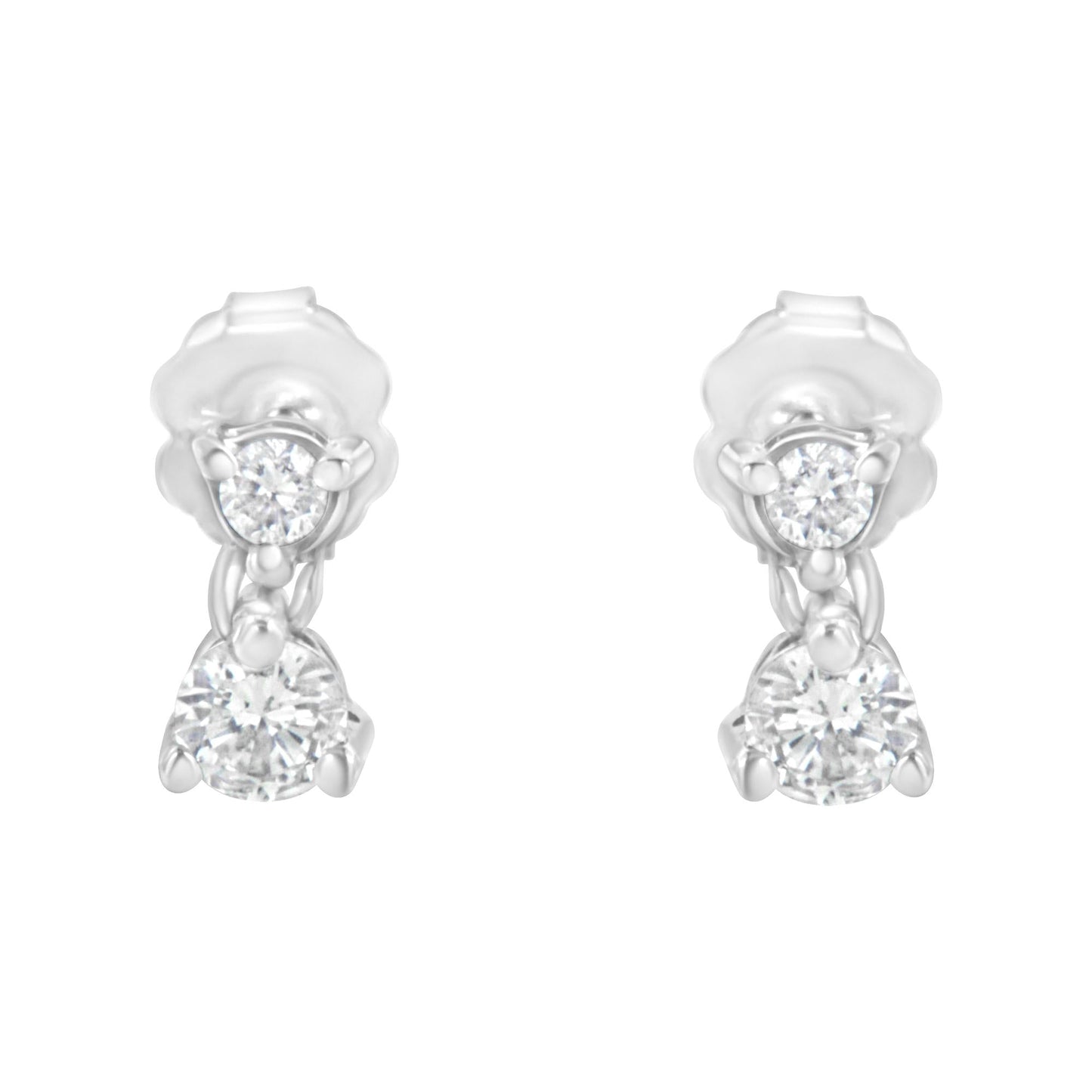 14K White Gold 1 cttw Double Diamond Stud Earrings (I-J Clarity, I2-I3 Color)