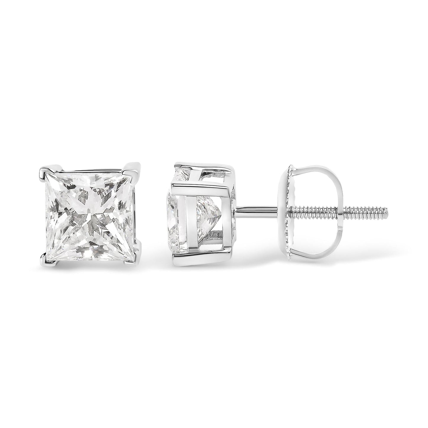 14K White Gold 1 1/2 Cttw Clarity Enhanced Princess Cut Diamond Solitaire Stud Earrings (I-J Color, I1-I2 Clarity)