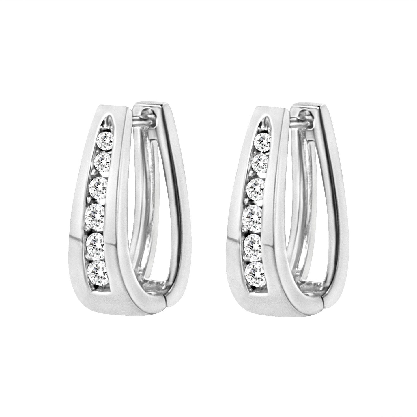 14k White Gold Channel-Set Brilliant Round-Cut Diamond Hoop Earrings (I-J Color, I2-I3 Clarity)