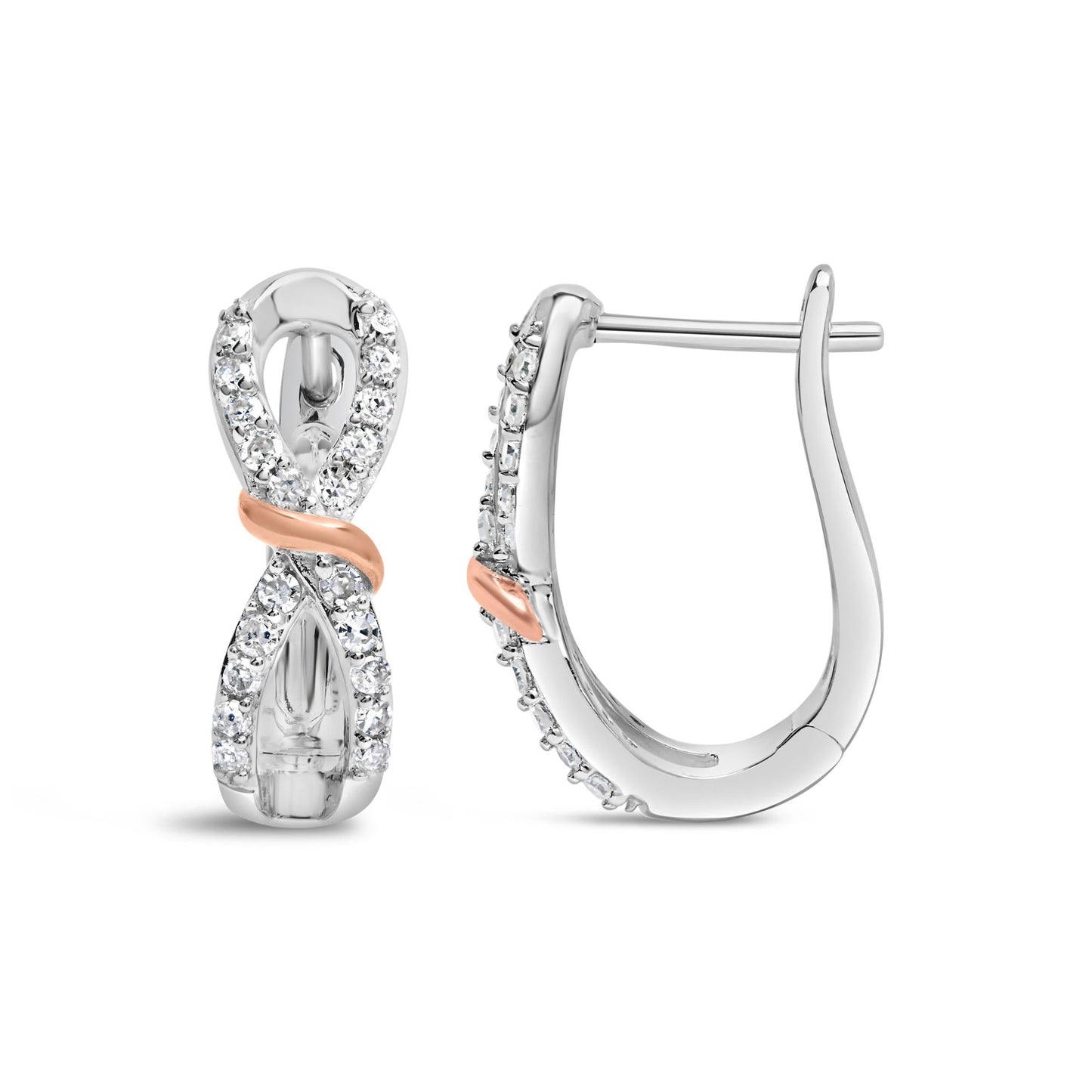 10K White and Rose Gold 1/3 Cttw Diamond Infinite and Ribbon Hoop Earrings (H-I Color, I1-I2 Clarity)