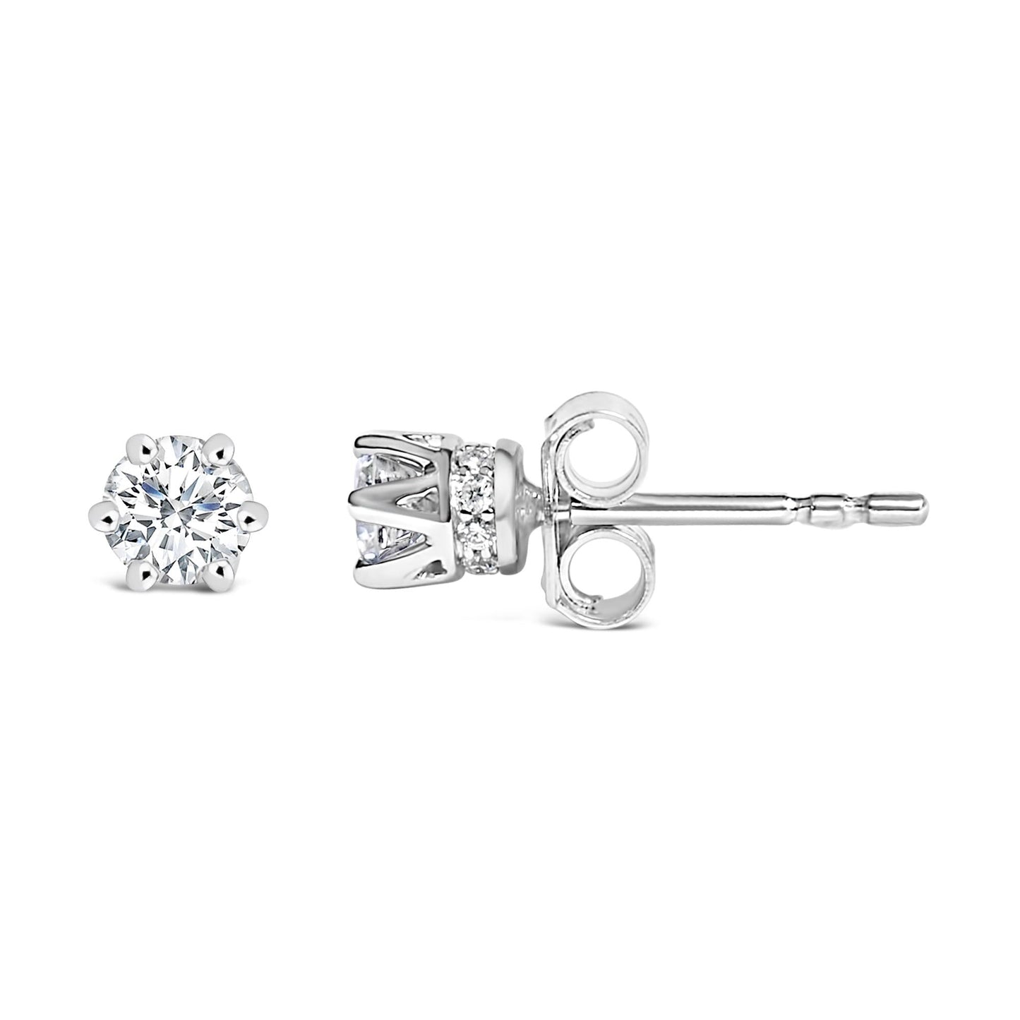 14K White Gold 1/2 Cttw Lab-Grown Diamond 6 Prong Hidden Halo Stud Earrings (F-G Color, VS1-VS2 Clarity)