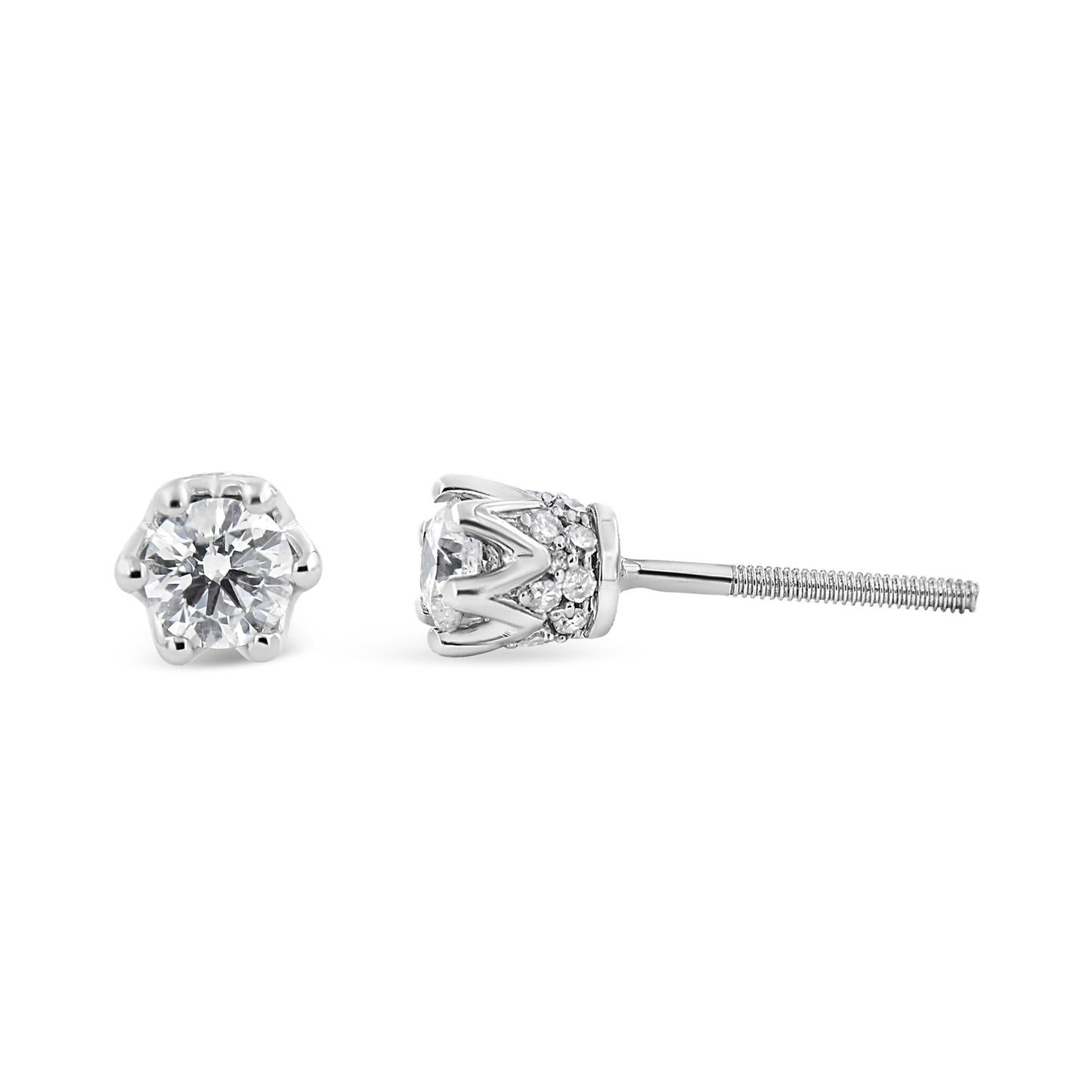 14K Gold 1/2 Cttw Round Diamond Crown Stud Earring (I-J Color, I1-I2 Clarity)