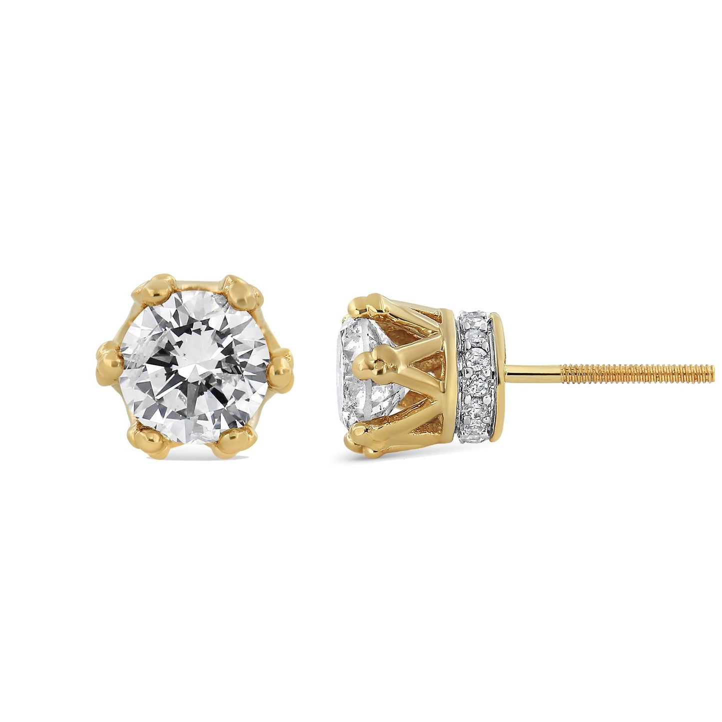 14K Gold 1/2 Cttw Round Diamond Crown Stud Earring (I-J Color, I1-I2 Clarity)