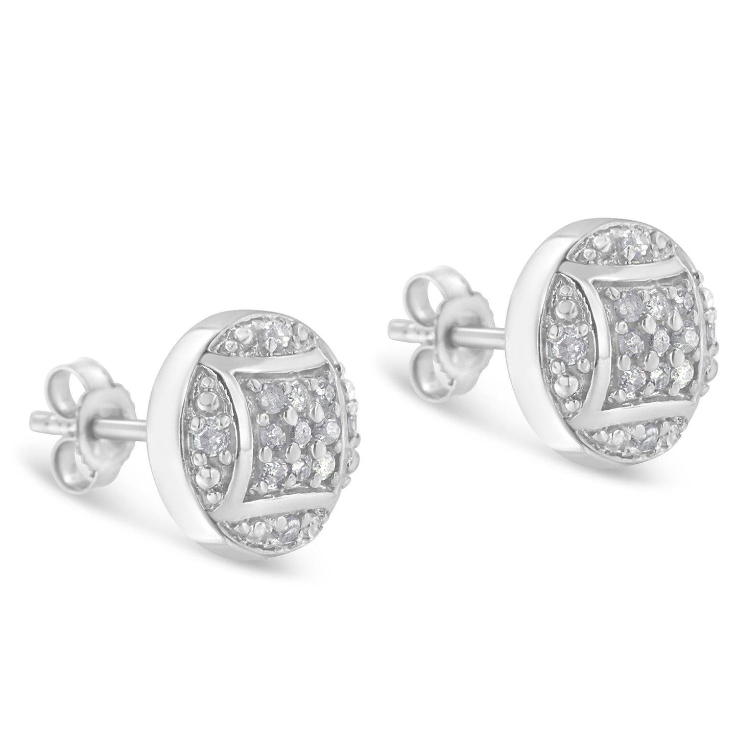 Sterling Silver Round Diamond Cluster Stud Earrings (0.35 cttw, H-I Color, I3 Clarity)