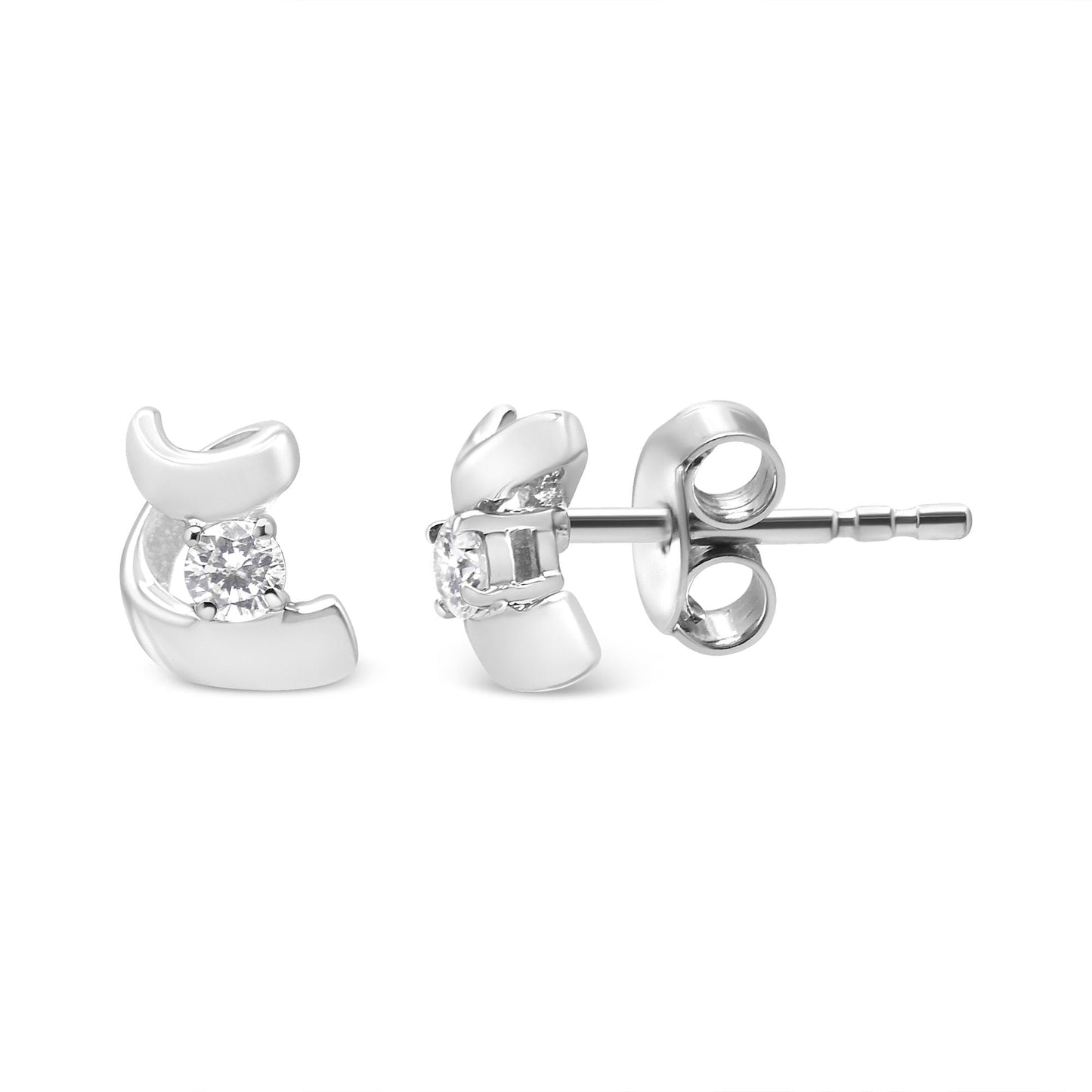 .925 Sterling Silver Round Cut Diamond Fashion Earrings (0.10 cttw, I-J Color, I2-I3 Clarity)