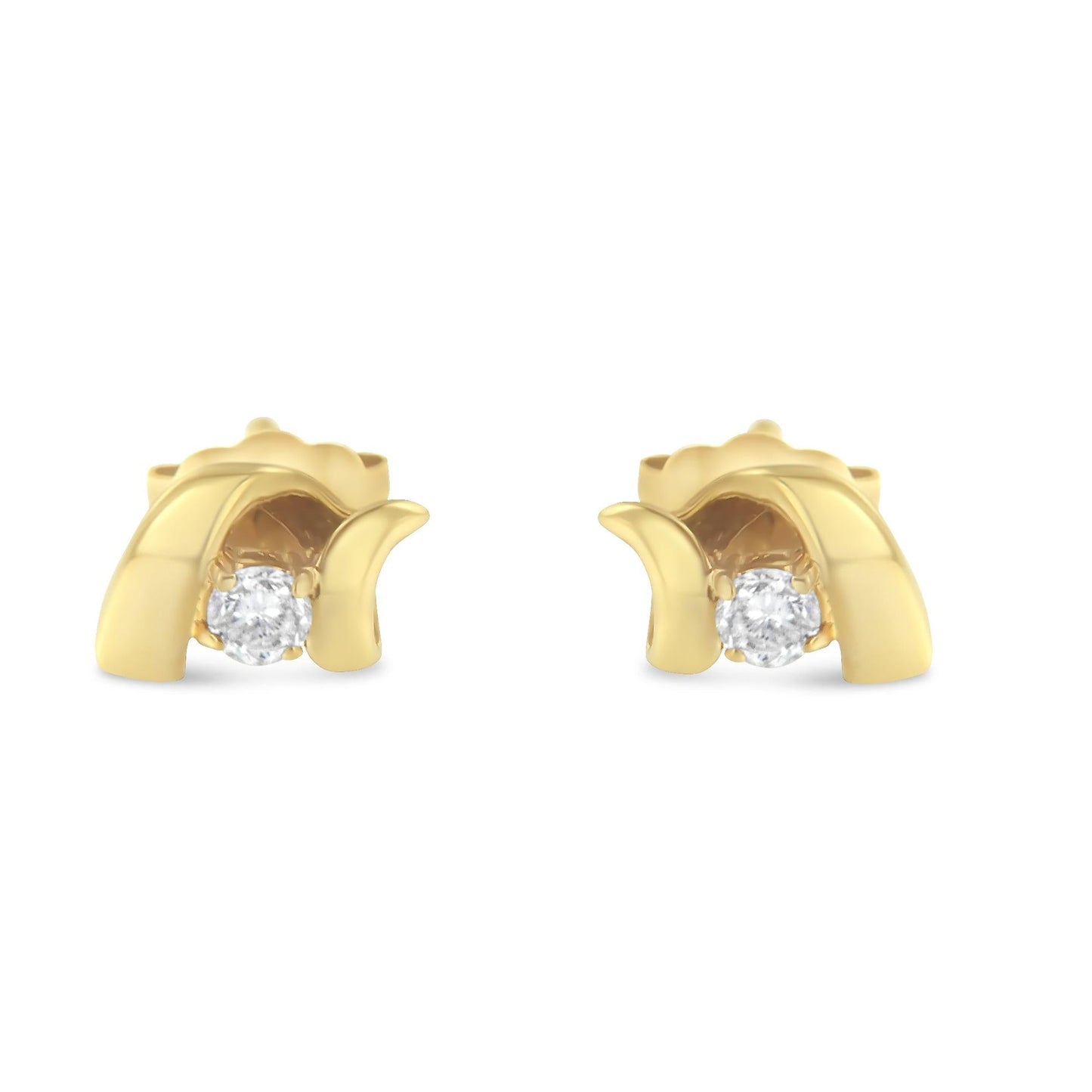 10K Gold 1/10 Cttw Round Brilliant-Cut Diamond Espira Swirls Solitaire Push Back Stud Earrings (I-J Color, I1-I2 Clarity)