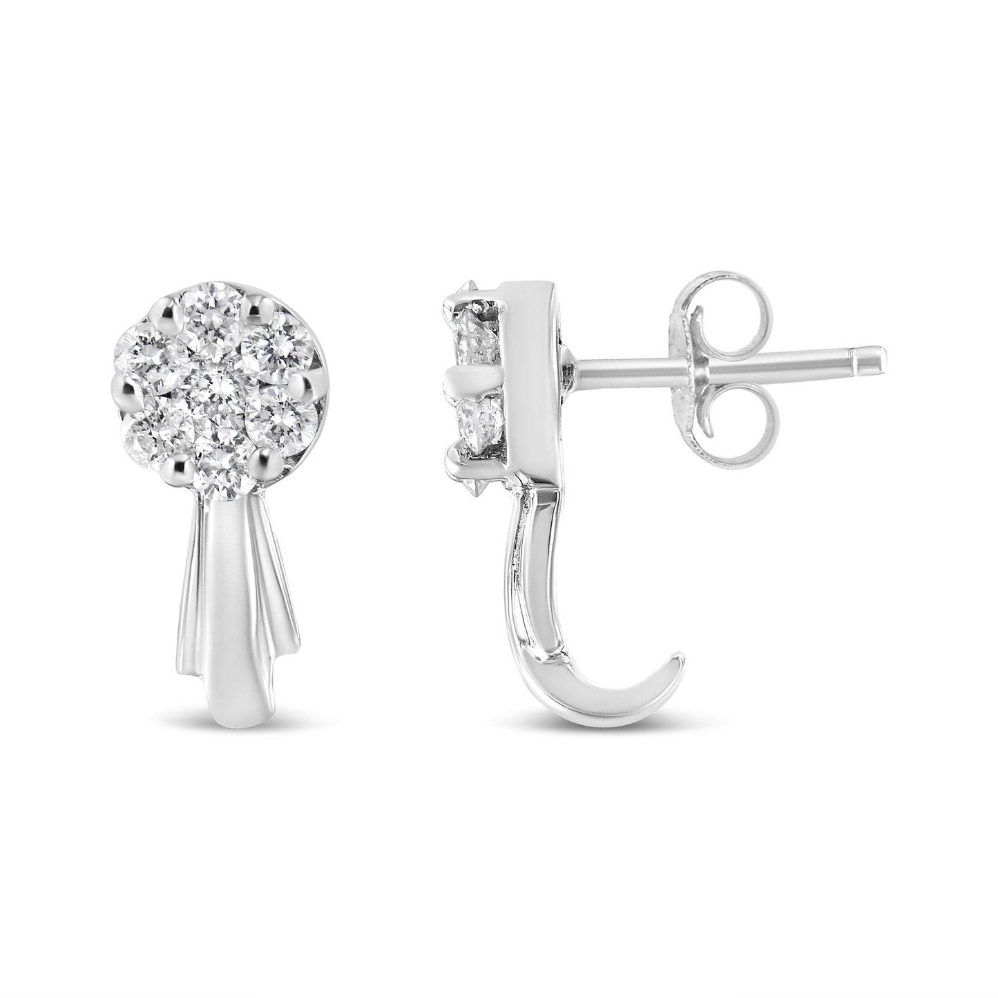 14K Gold 3/4 Cttw Diamond Floral Cluster Drop and Dangle Stud Earrings (H-I Color, I1-I2 Clarity)