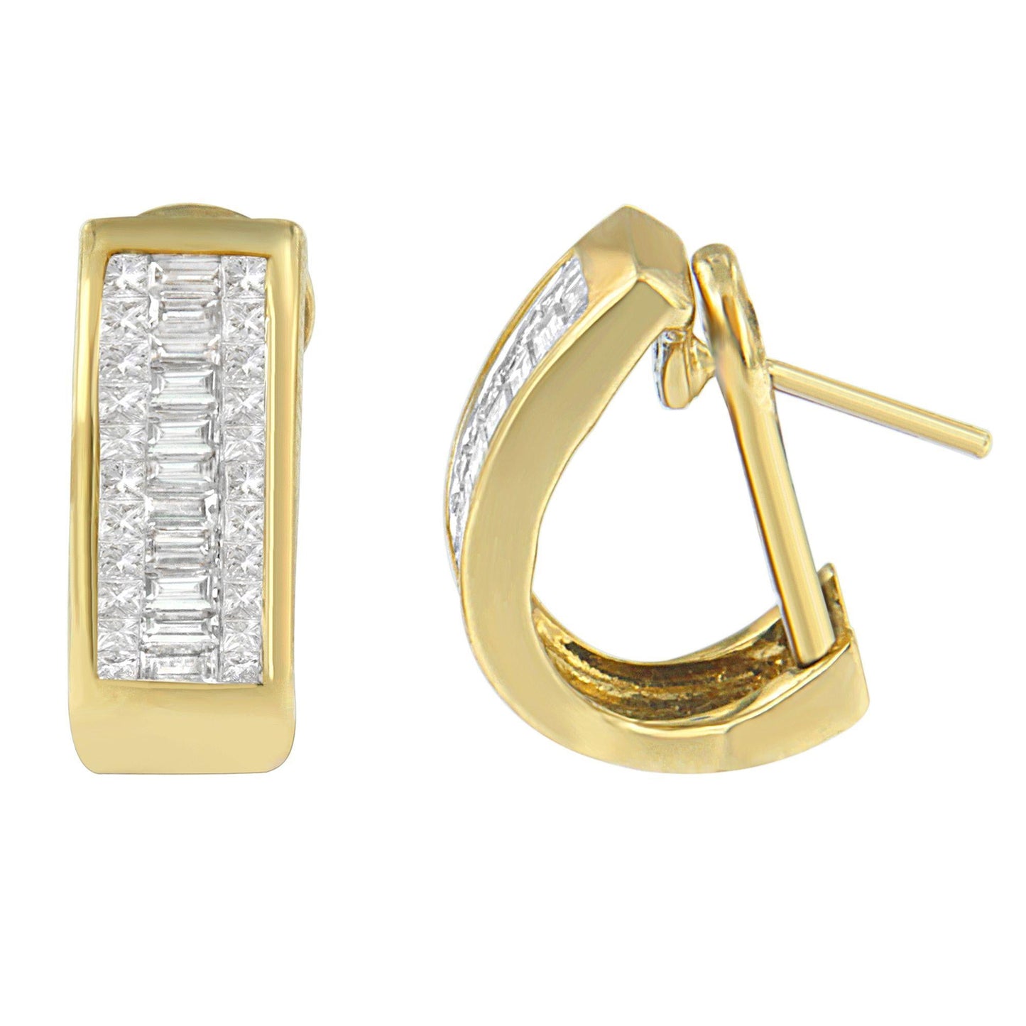 14K Yellow Gold 1 cttw Diamond Princess and Baguette Earrings (H-I, SI1-SI2)