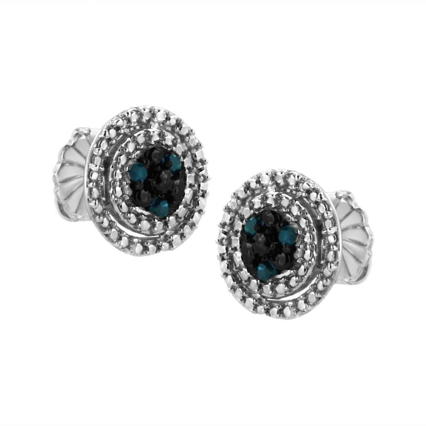 .925 Sterling Silver 1/10 Cttw Color Treated Round-Cut Diamond Stud Earrings (Blue Color, I3 Clarity)