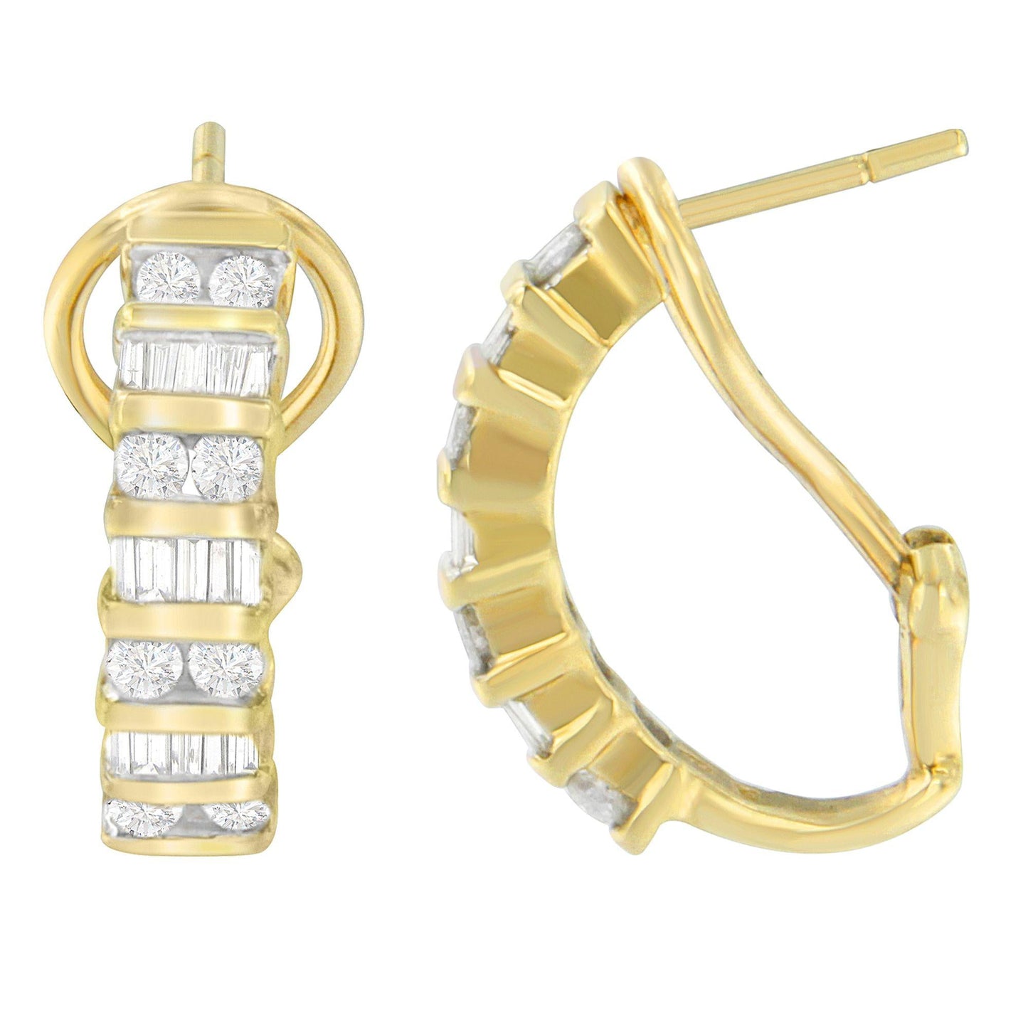 14K Yellow Gold Round and Baguette-cut Diamond Earrings (1 1/2 cttw, H-I Color, SI2-I1 Clarity)