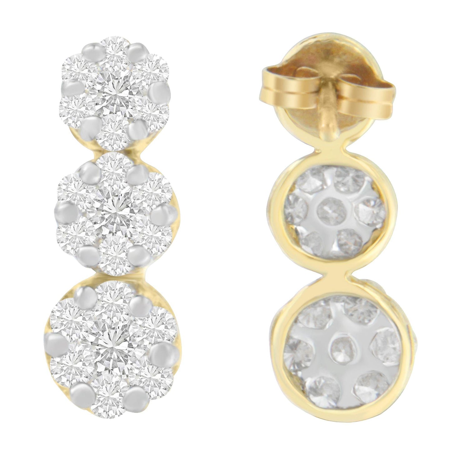 14K Yellow Gold 1 1/2 cttw Round Cut Diamond Earrings (I-J, SI1-SI2)