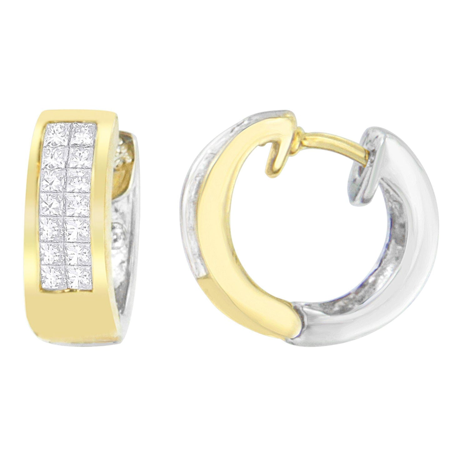 14K Two-Toned Gold Round and Princess Cut Diamond Earrings (H-I, SI1-SI2)