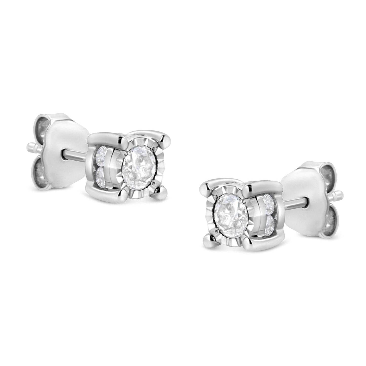 .925 Sterling Silver 1.0 Cttw Round Brilliant-Cut Diamond Miracle-Set Solitaire Stud Earrings (H-I Color, I2-I3 Clarity)