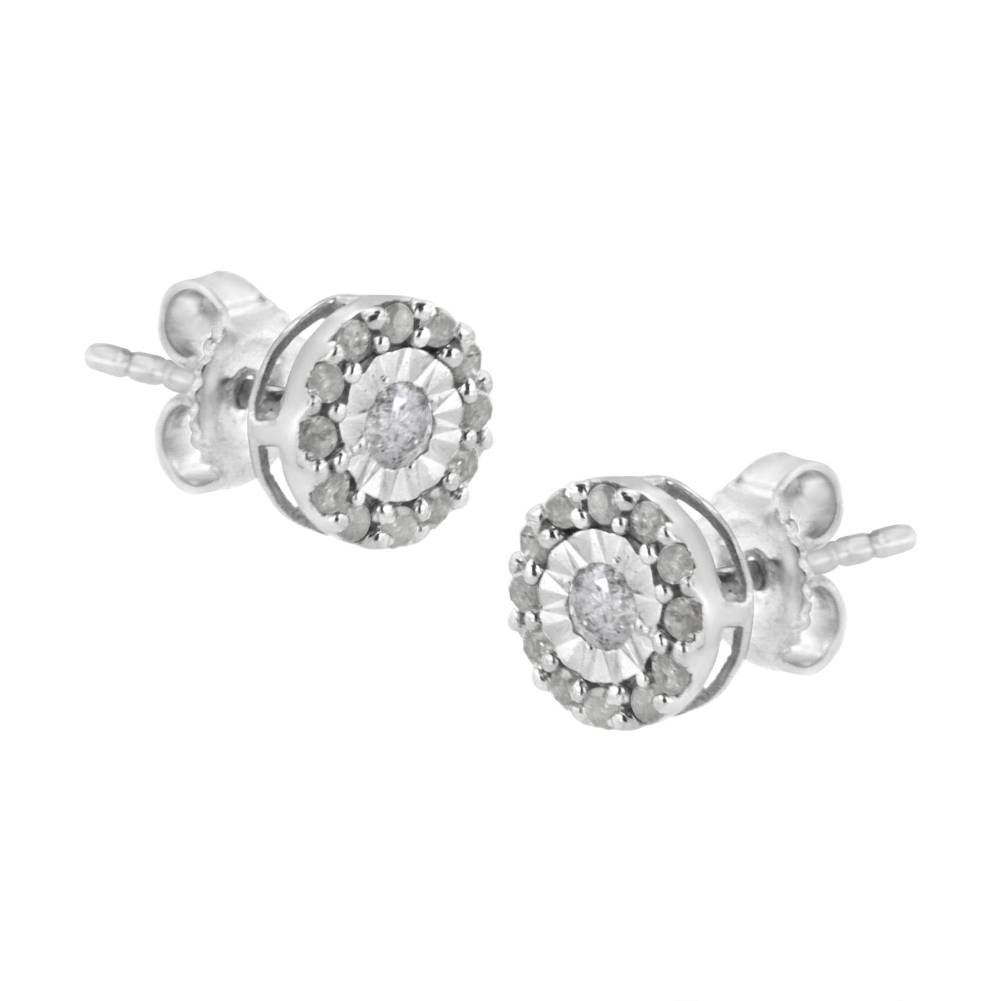 .925 Sterling Silver 1/2 cttw Miracle-Set Round Diamond Halo Stud Earrings (I-J Clarity, I3 Color)