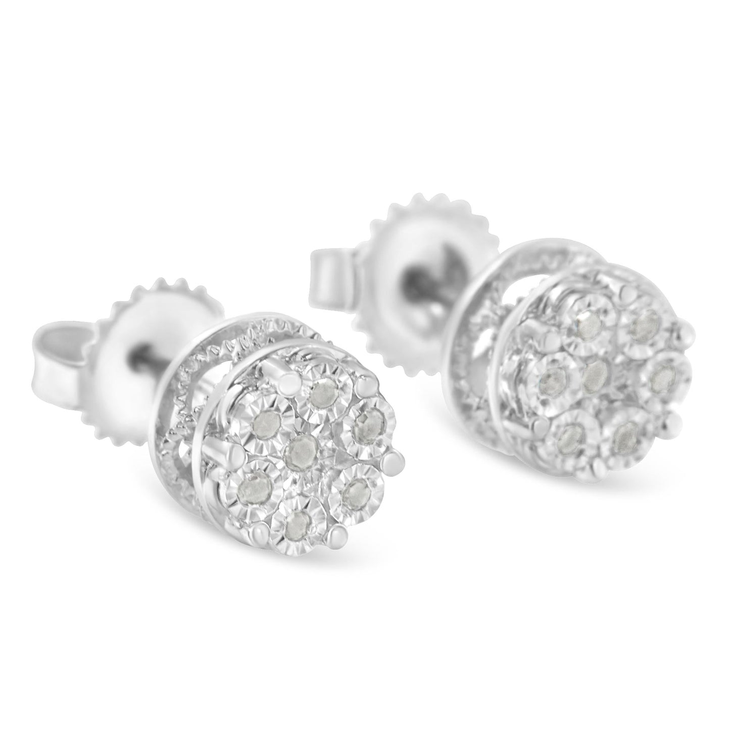 Sterling Silver Diamond Cluster Stud Earrings (0.15 cttw, I-J Color, I3 Clarity)