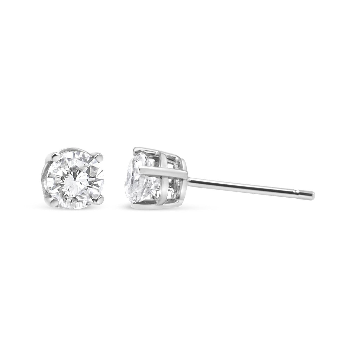 14K White Gold 3/4 Cttw Lab Grown Diamond 4-Prong Classic Stud Earrings (F-G Color, VS2-SI1 Clarity)